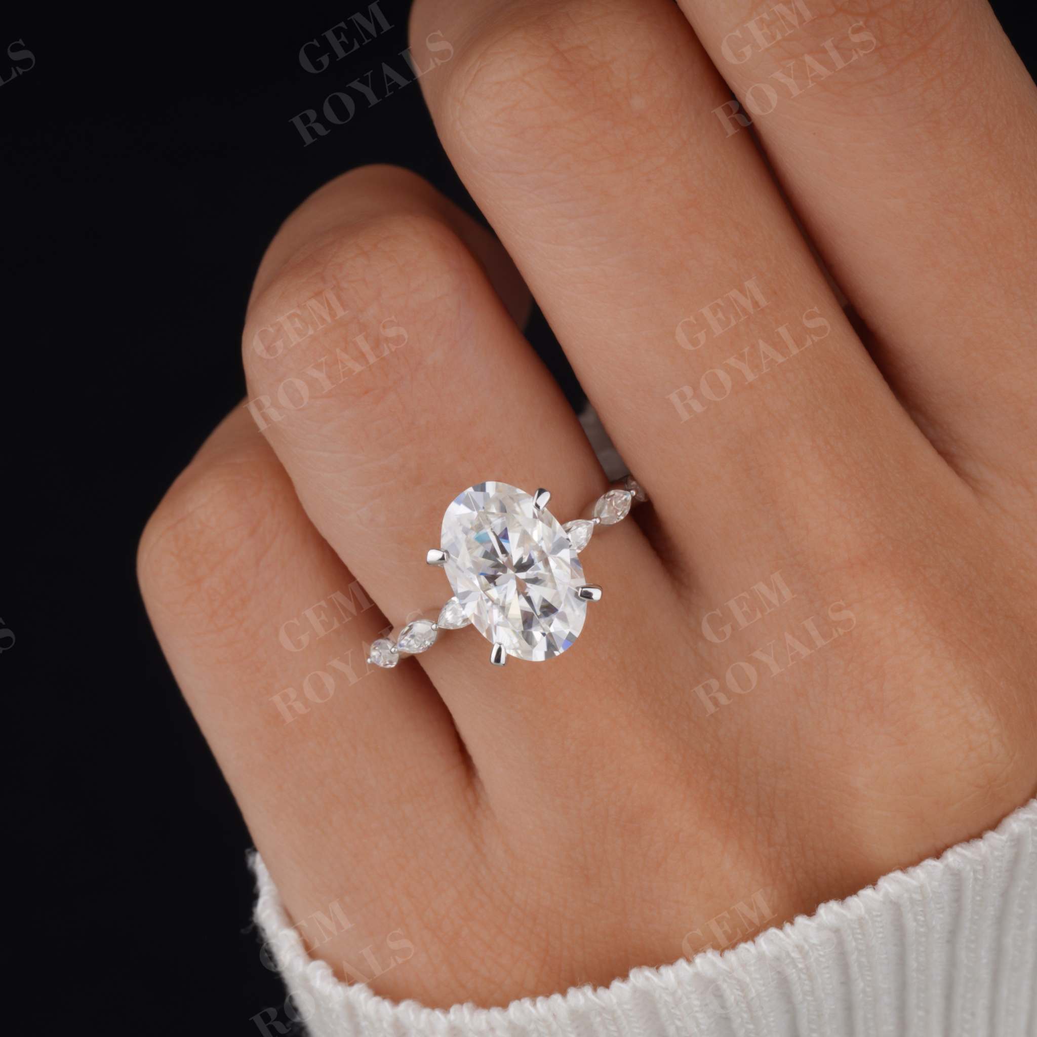 Unique Oval Moissanite Pave Set Engagement Ring