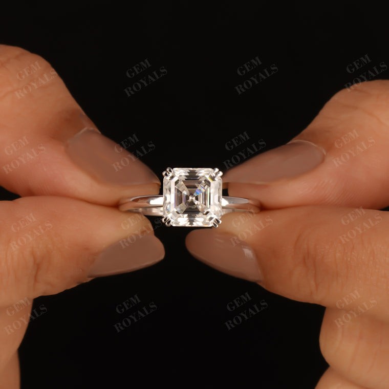 Asscher Cut Moissanite Solitaire Engagement Ring for Womens