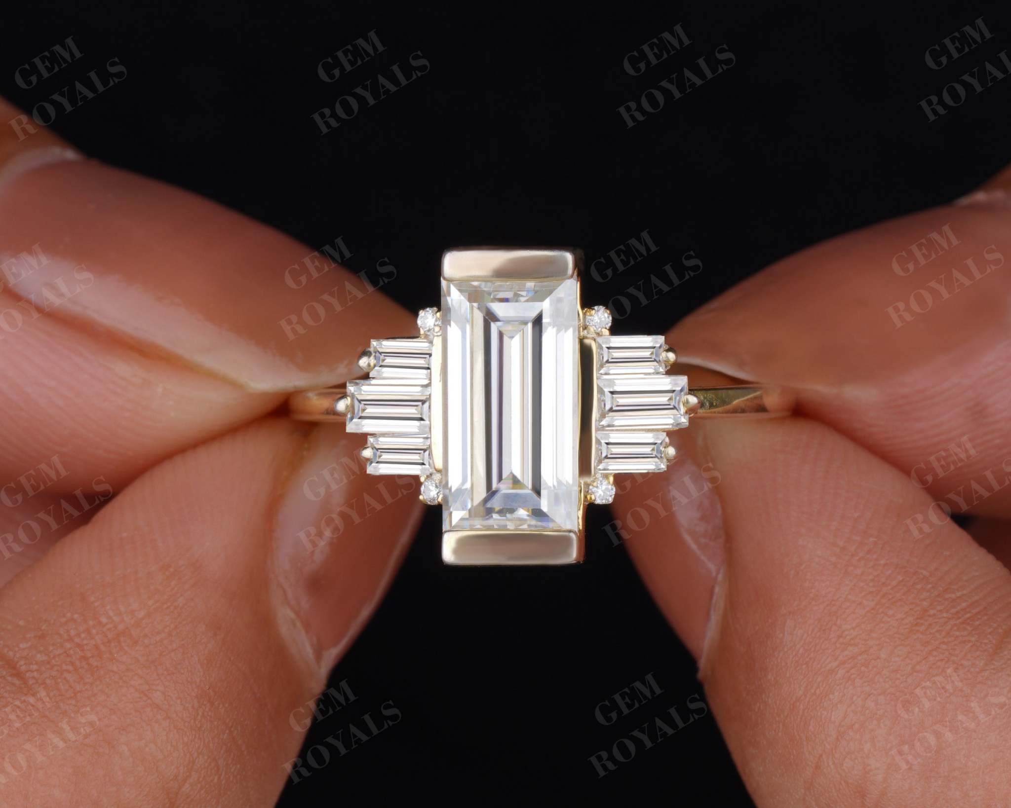 Art Deco Baguette Moissanite Engagement Ring for Women