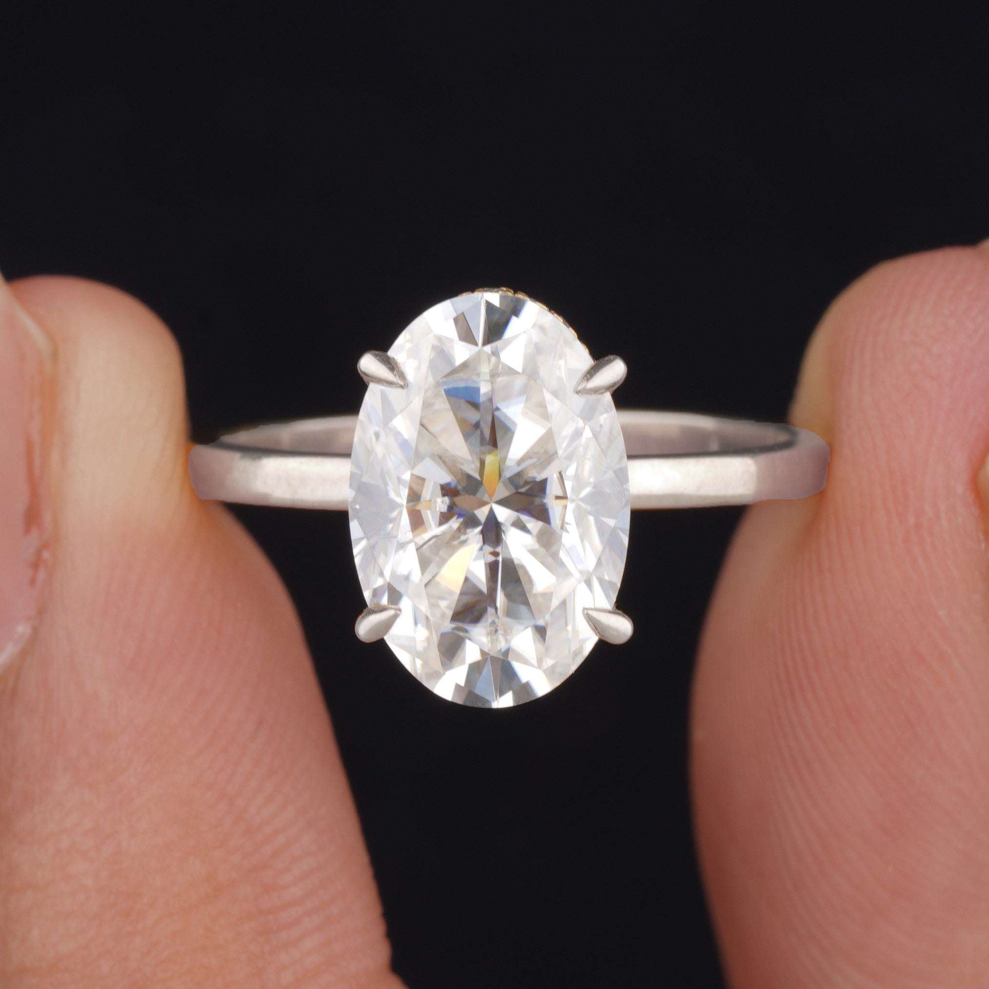 Oval Cut Moissanite Solitaire With Hidden Halo Engagement Ring For Her