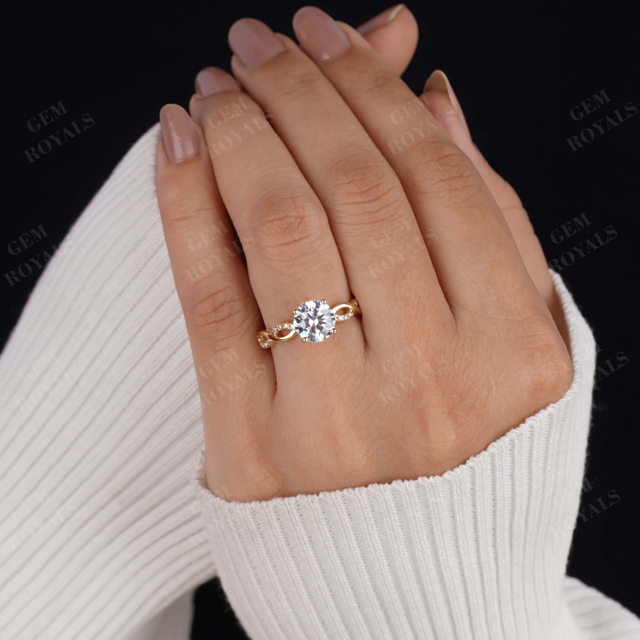 Petite Twisted Vine Round Moissanite Engagement Ring