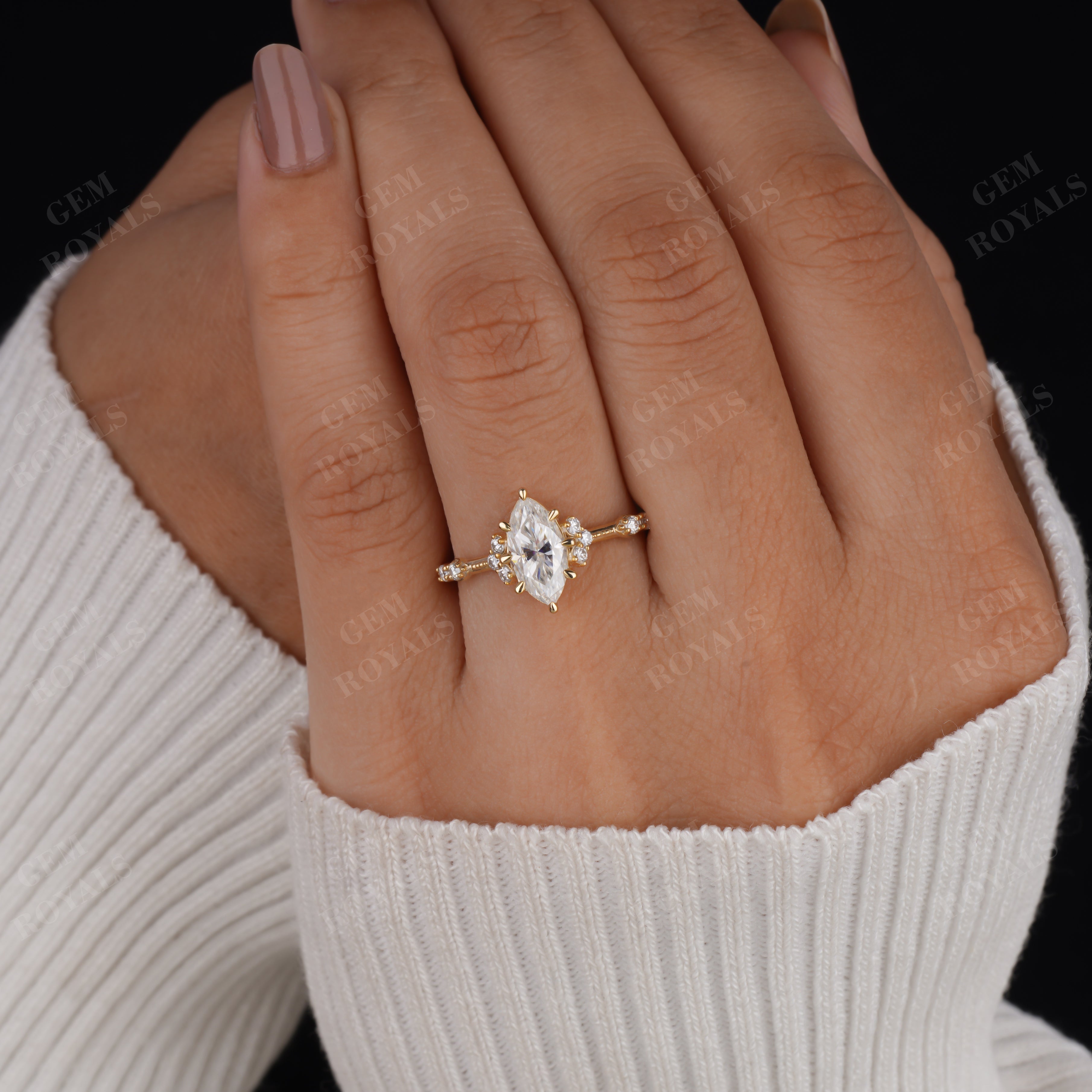 Vintage Marquise Moissanite Cluster Engagement Ring