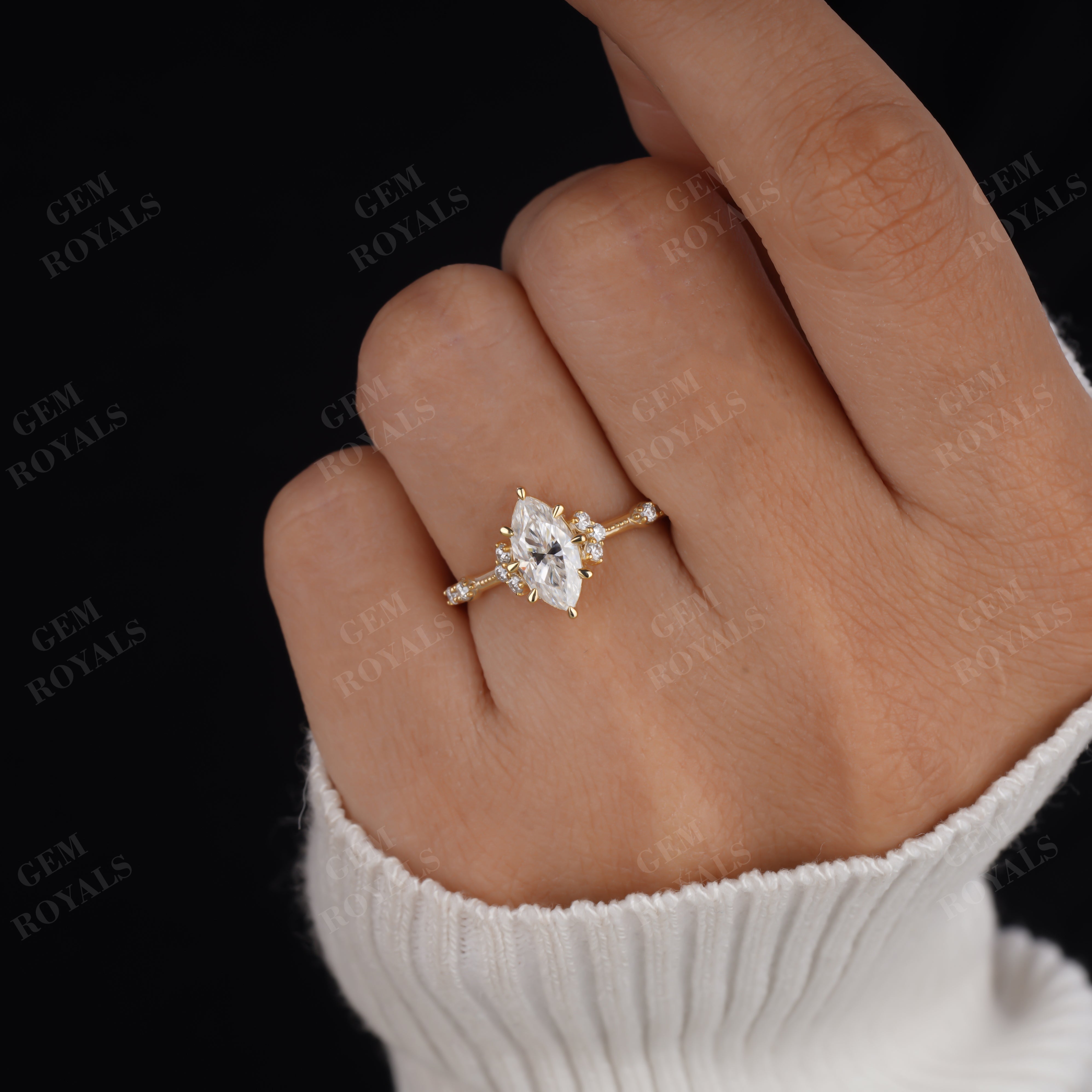 Vintage Marquise Moissanite Cluster Engagement Ring