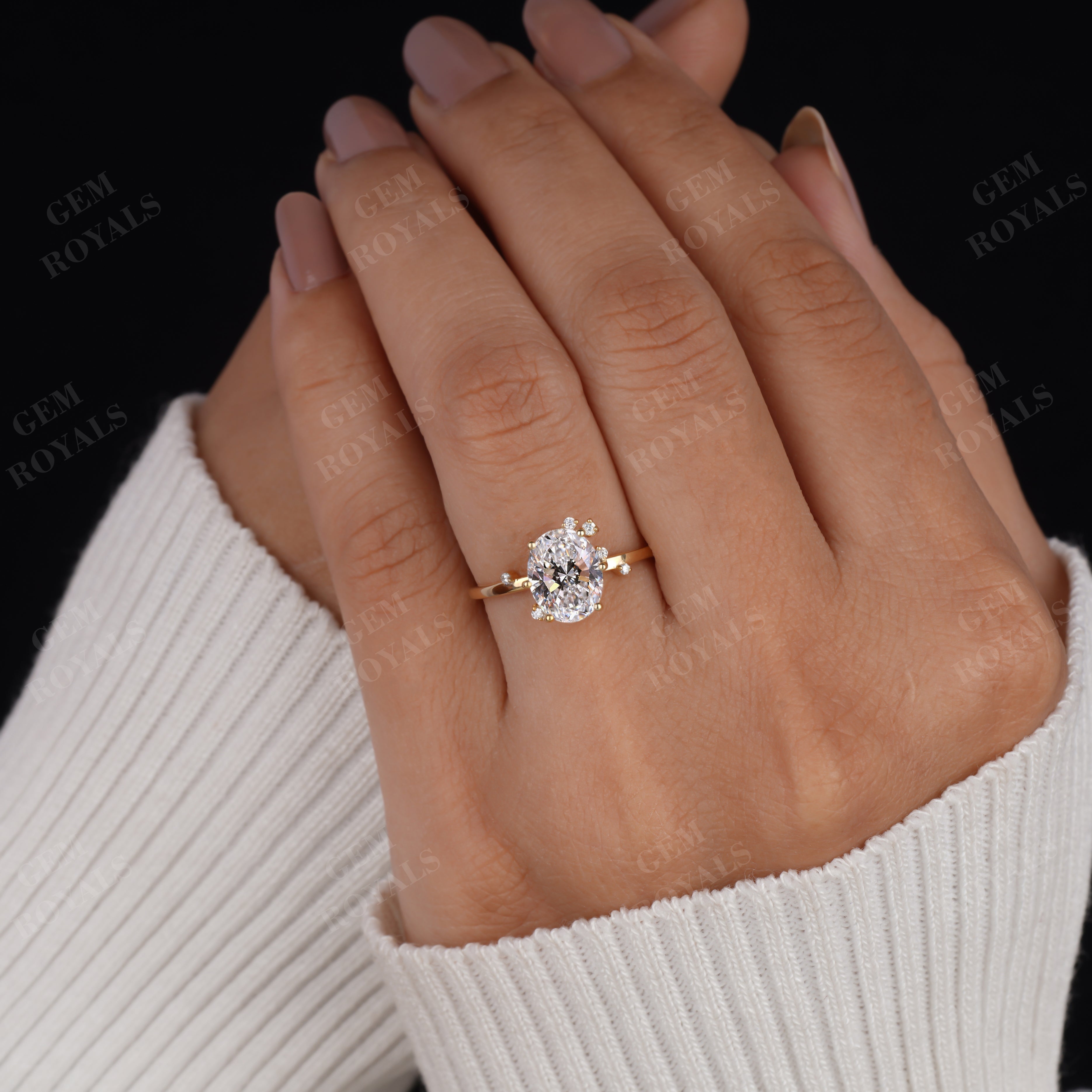 Dainty Oval Cut Lab Grown Diamond Solitaire Engagement Ring