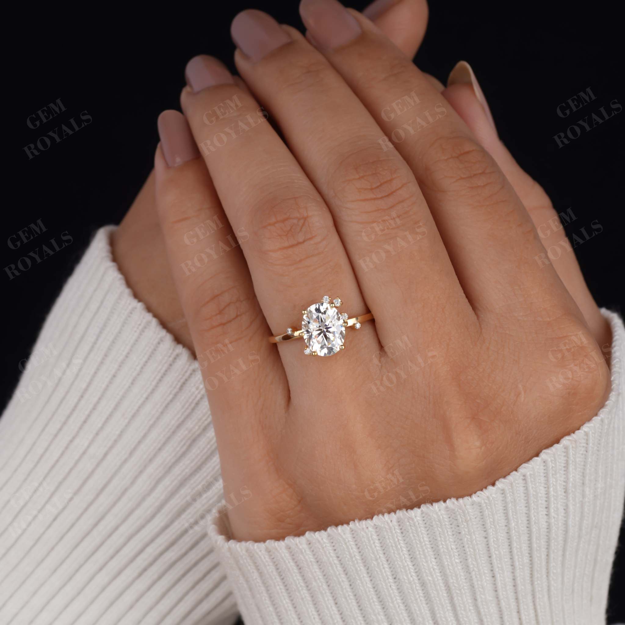 Dainty Oval Cut Moissanite Solitaire Engagement Ring