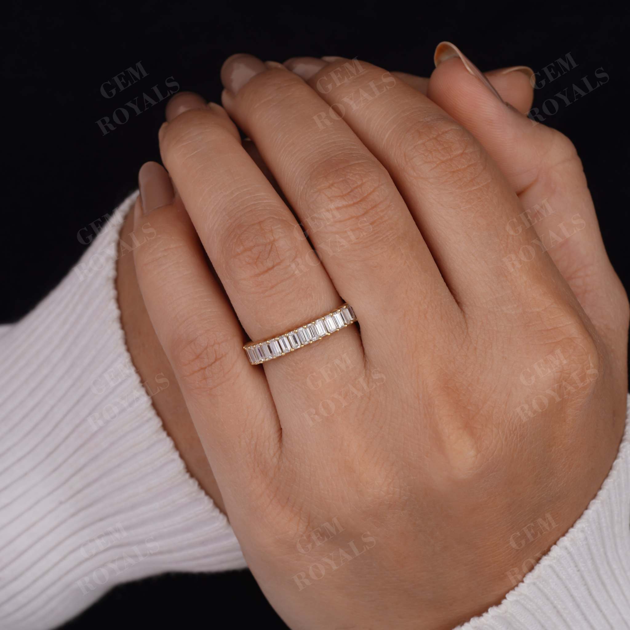 Lab Grown Diamond Baguette Cut Half Eternity Wedding Band