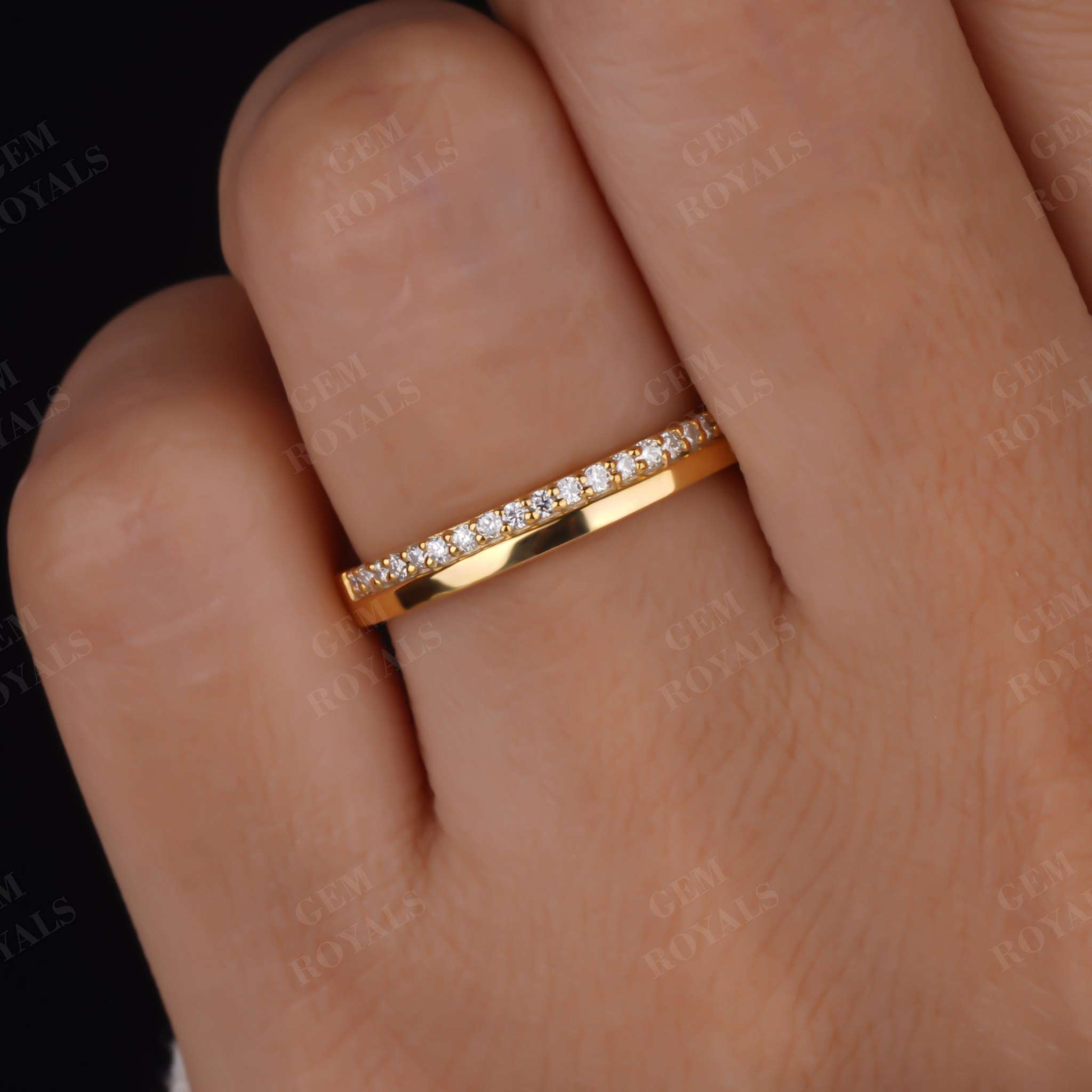 3 MM Wide Round Moissanite Wedding Paves Half Eternity Band