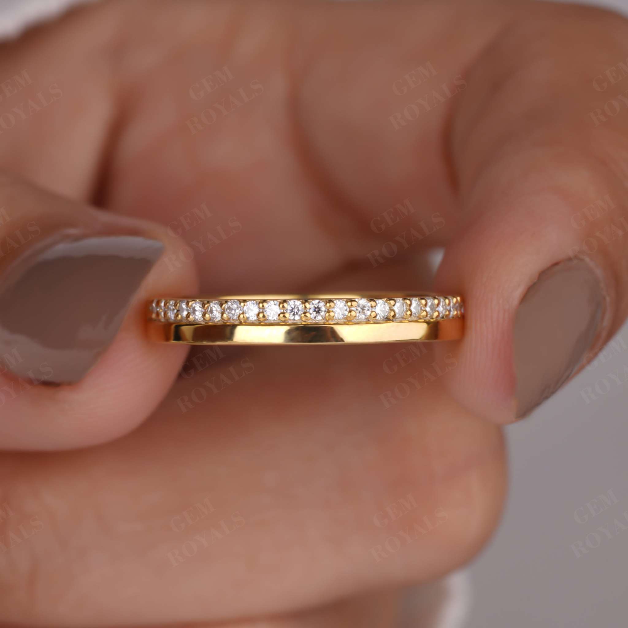 3 MM Wide Round Lab Diamond Wedding Half Eternity Band