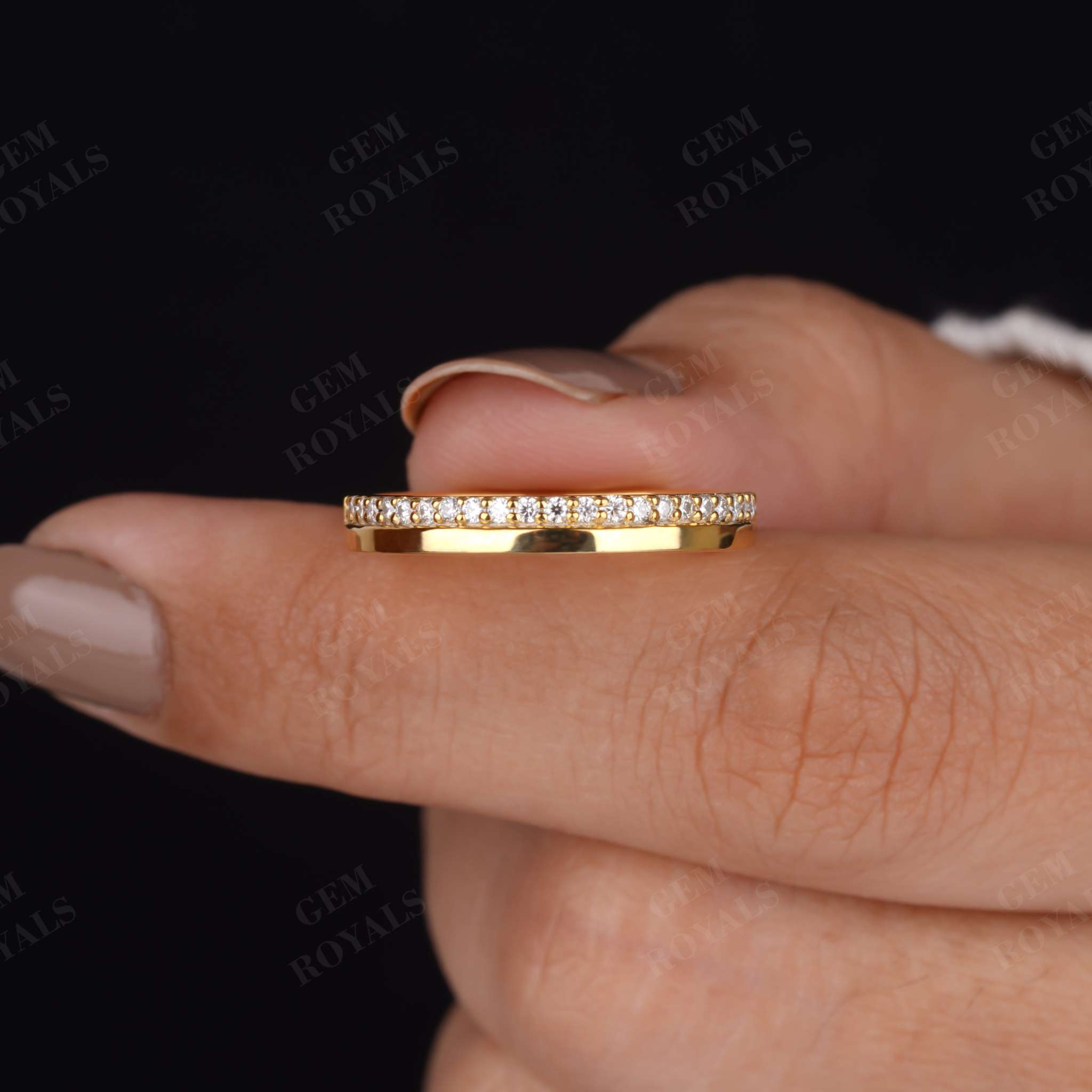 3 MM Wide Round Moissanite Wedding Paves Half Eternity Band