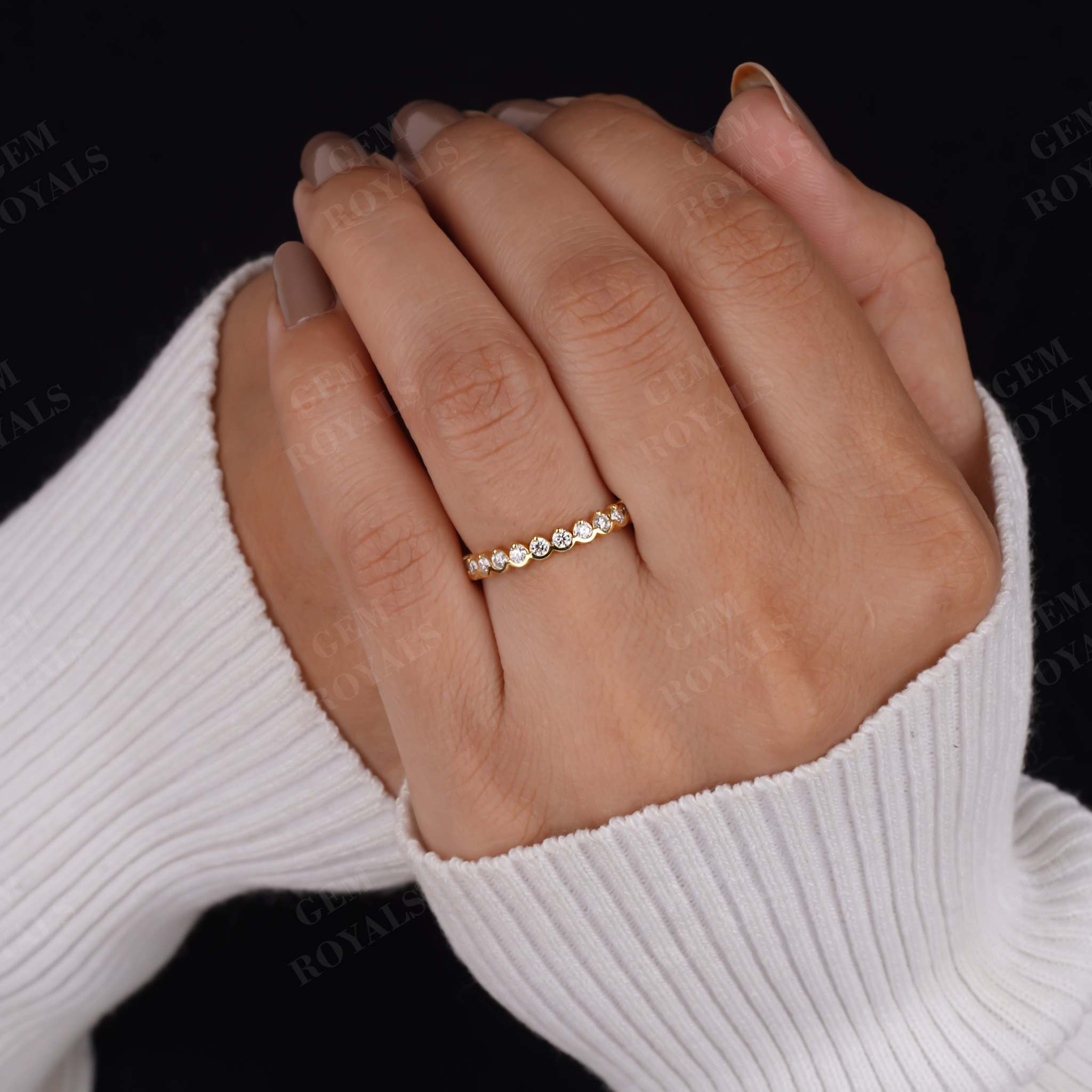 Round Lab Grown Diamond Half Bezel Wedding band