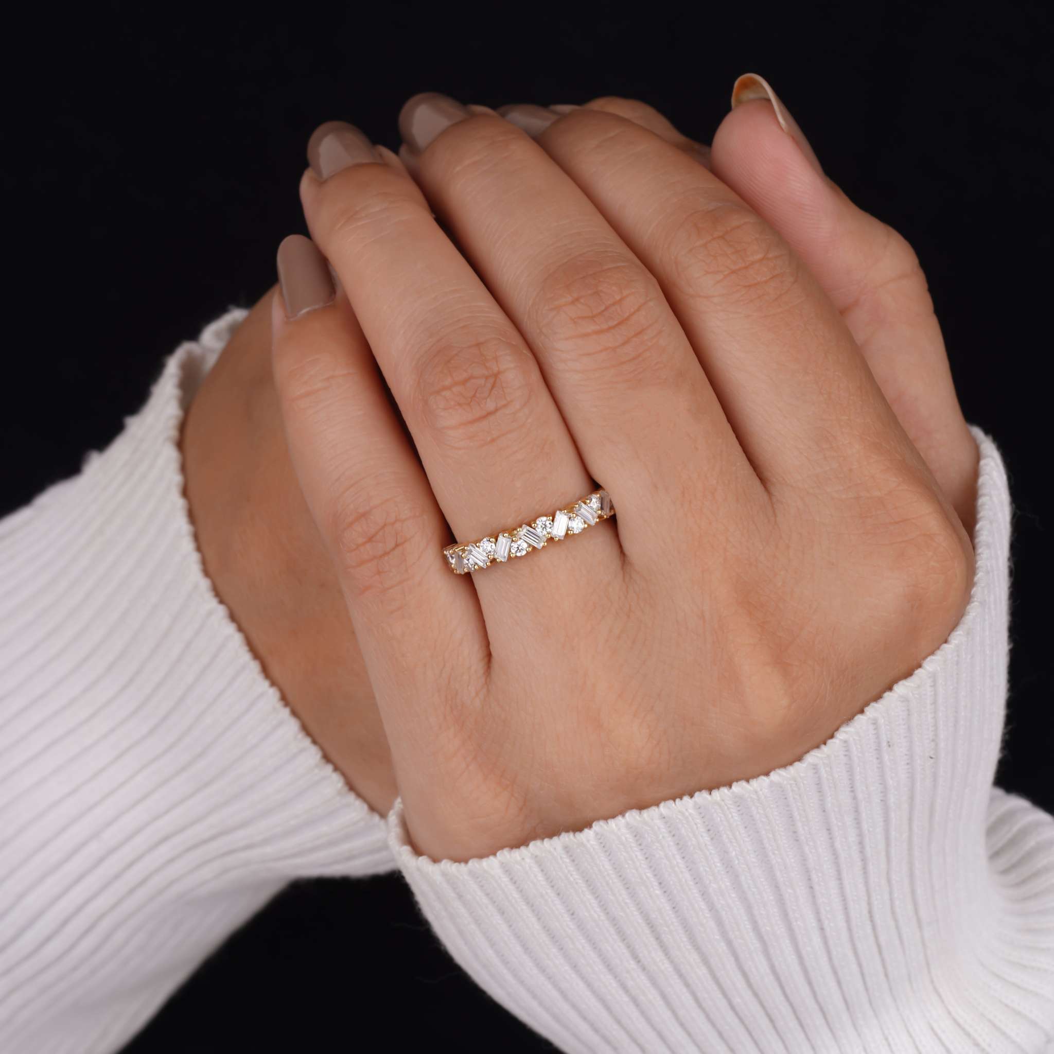 Alternating Baguette and Round Lab Diamond Wedding Band