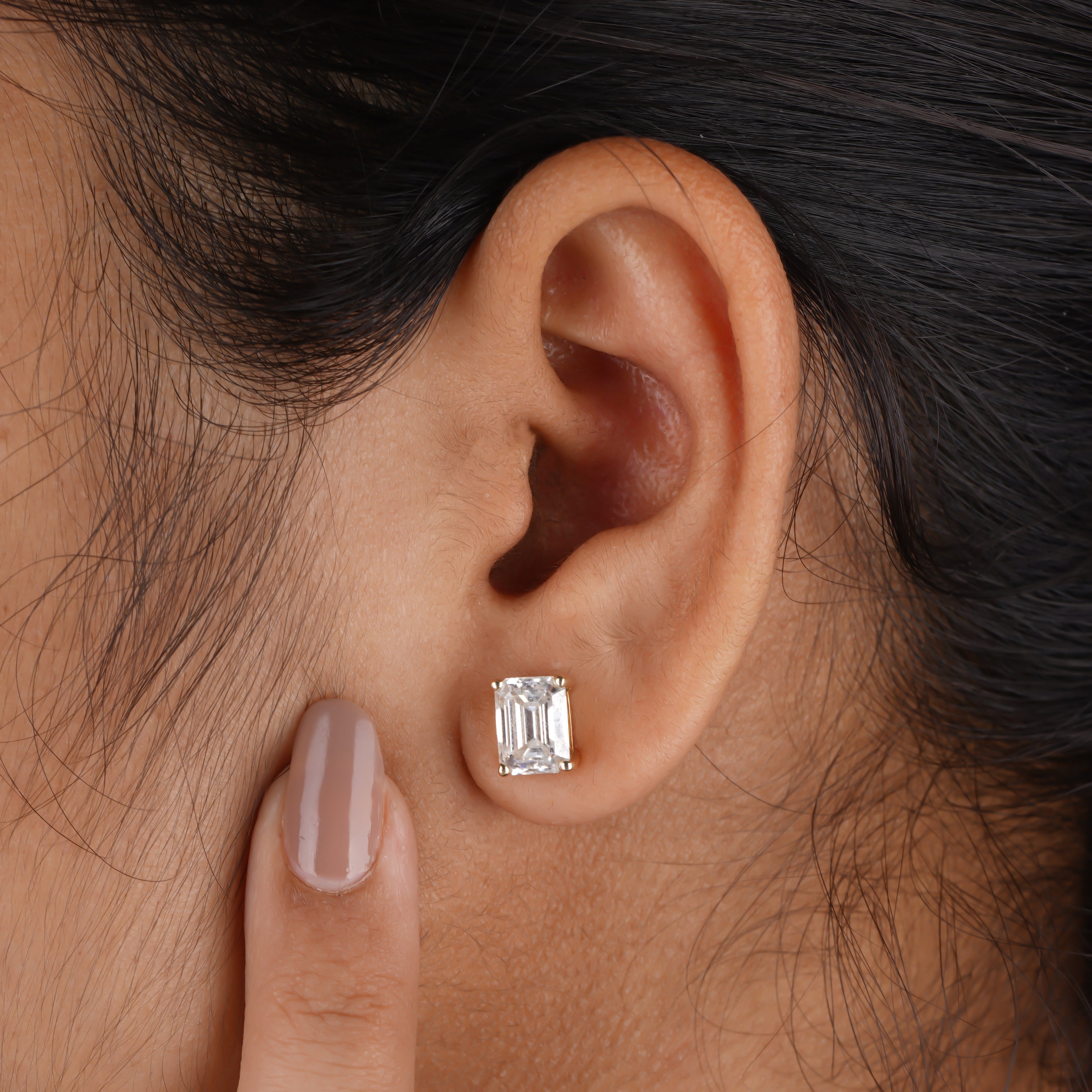 Emerald Cut Moissanite Solitaire Stud Earrings Fifth