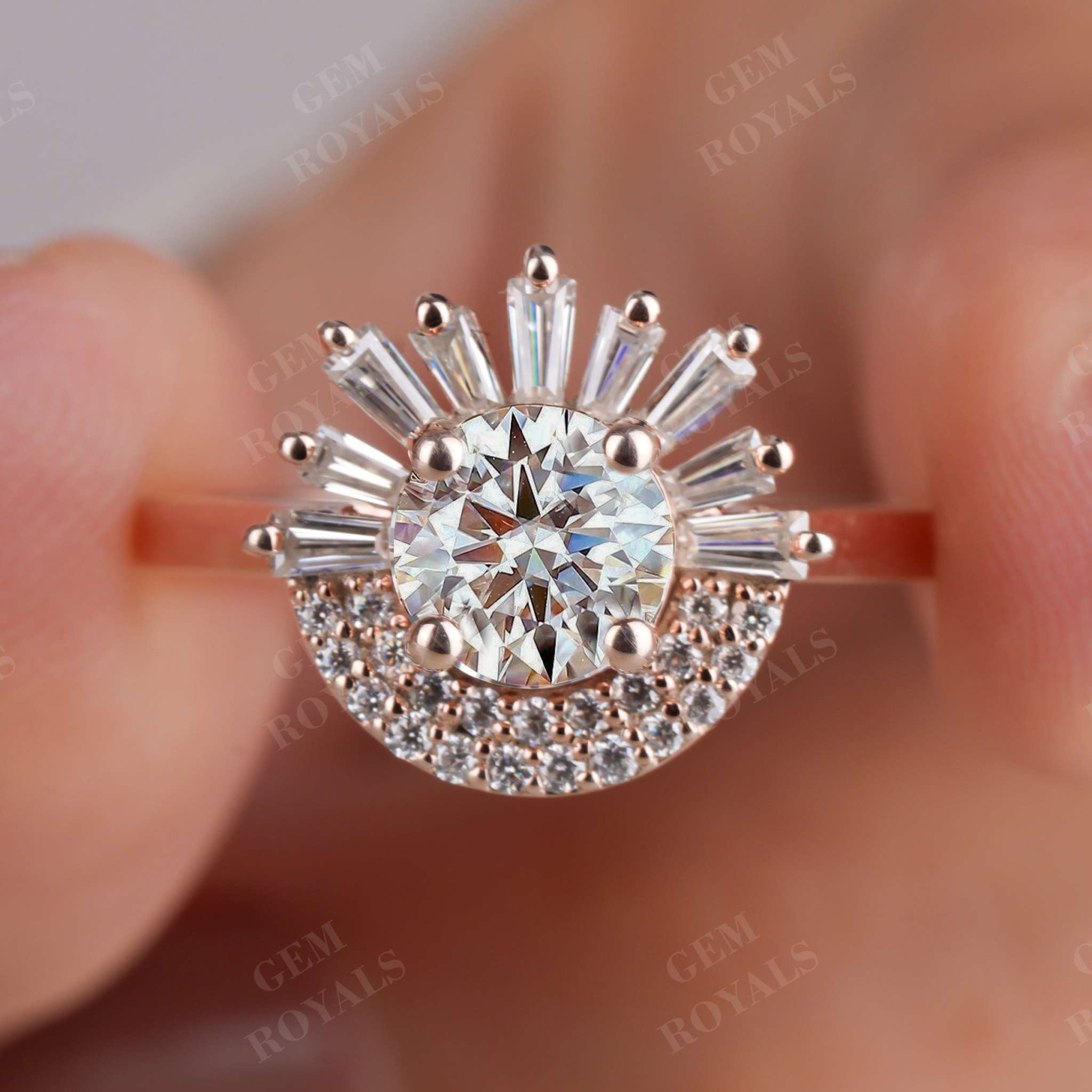 Vintage Style Round Moissanite Halo Engagement Ring