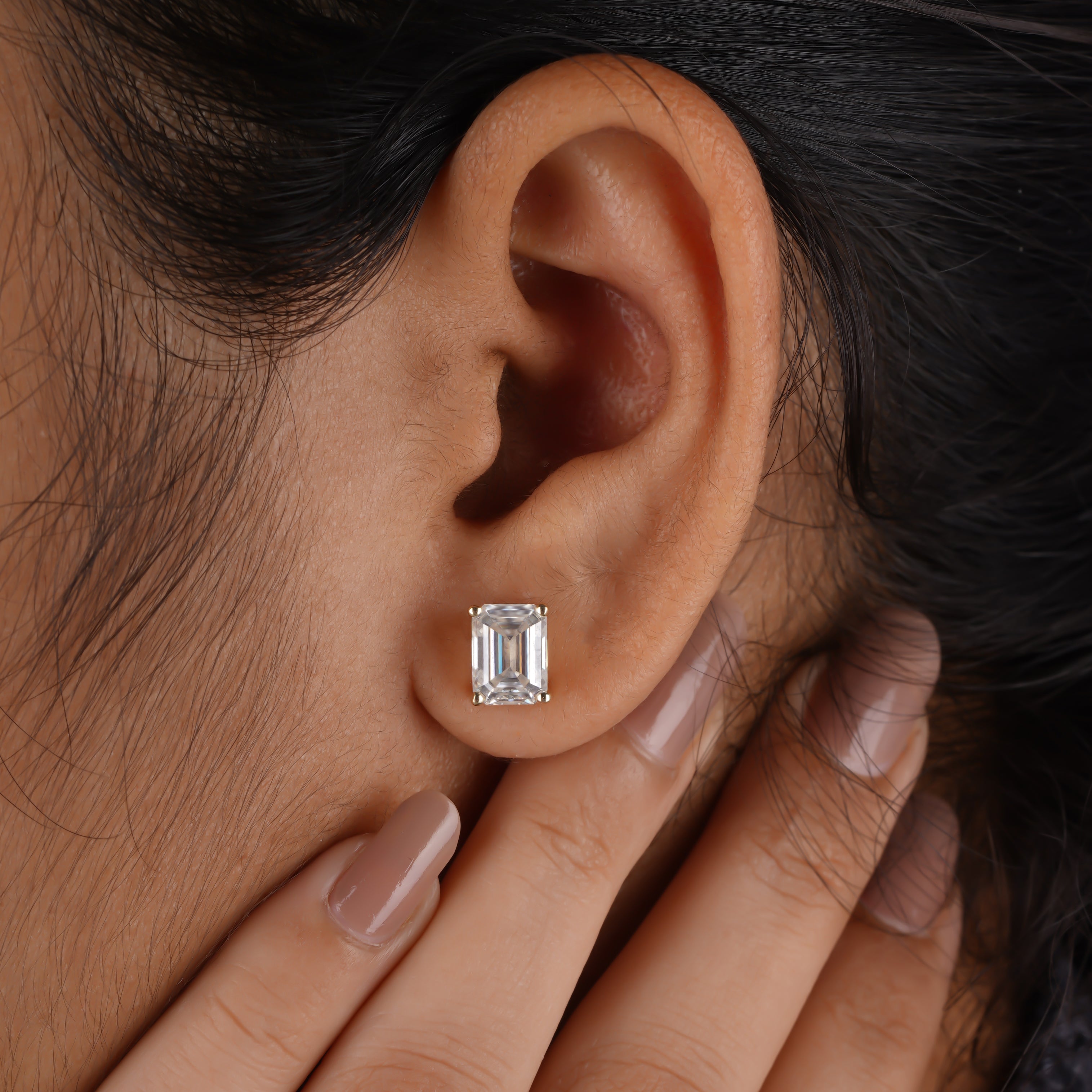 Emerald Cut Moissanite Solitaire Stud Earrings Forth