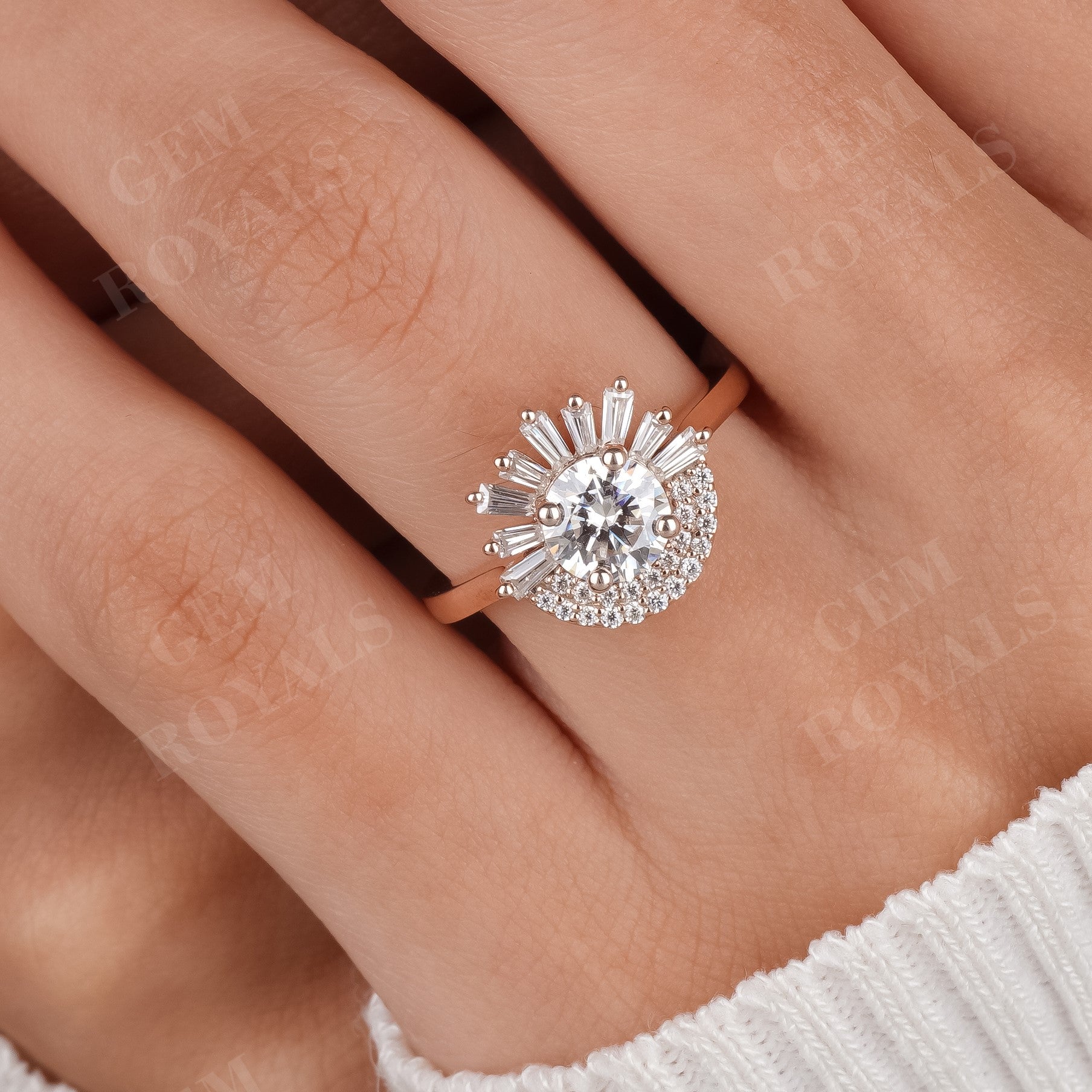 Vintage Style Round Moissanite Halo Engagement Ring