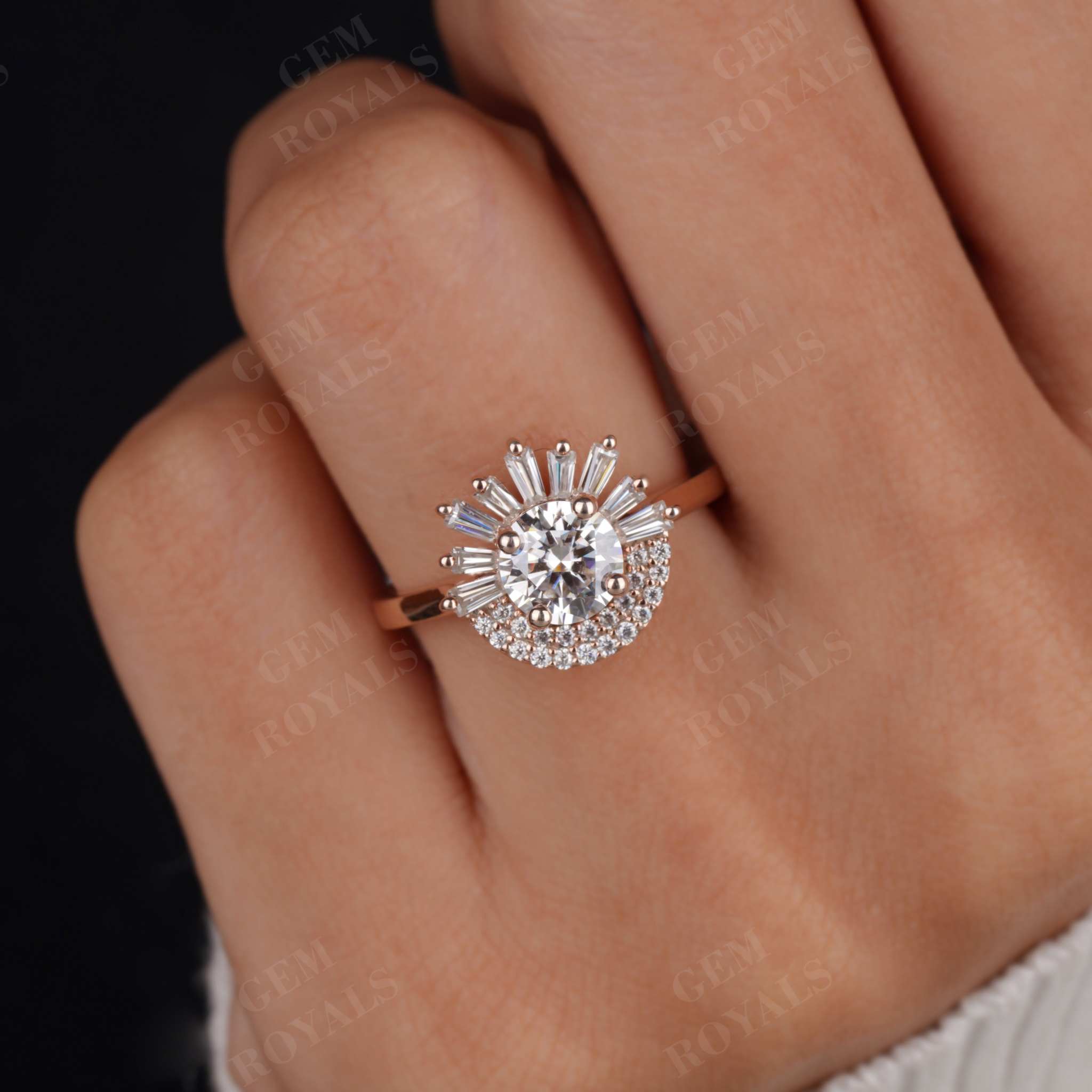 Vintage Style Round Moissanite Halo Engagement Ring