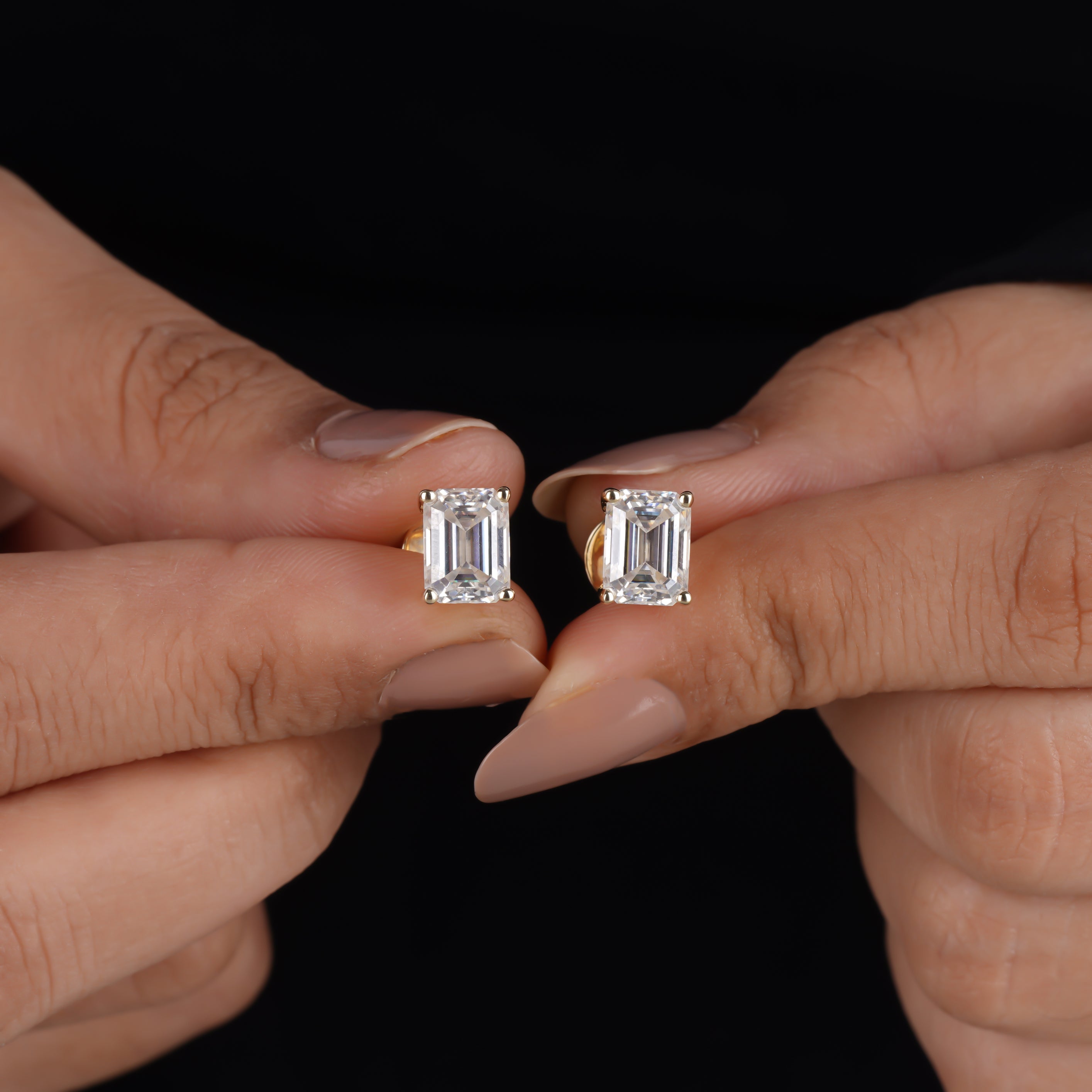 Emerald Cut Moissanite Solitaire Stud Earrings Second