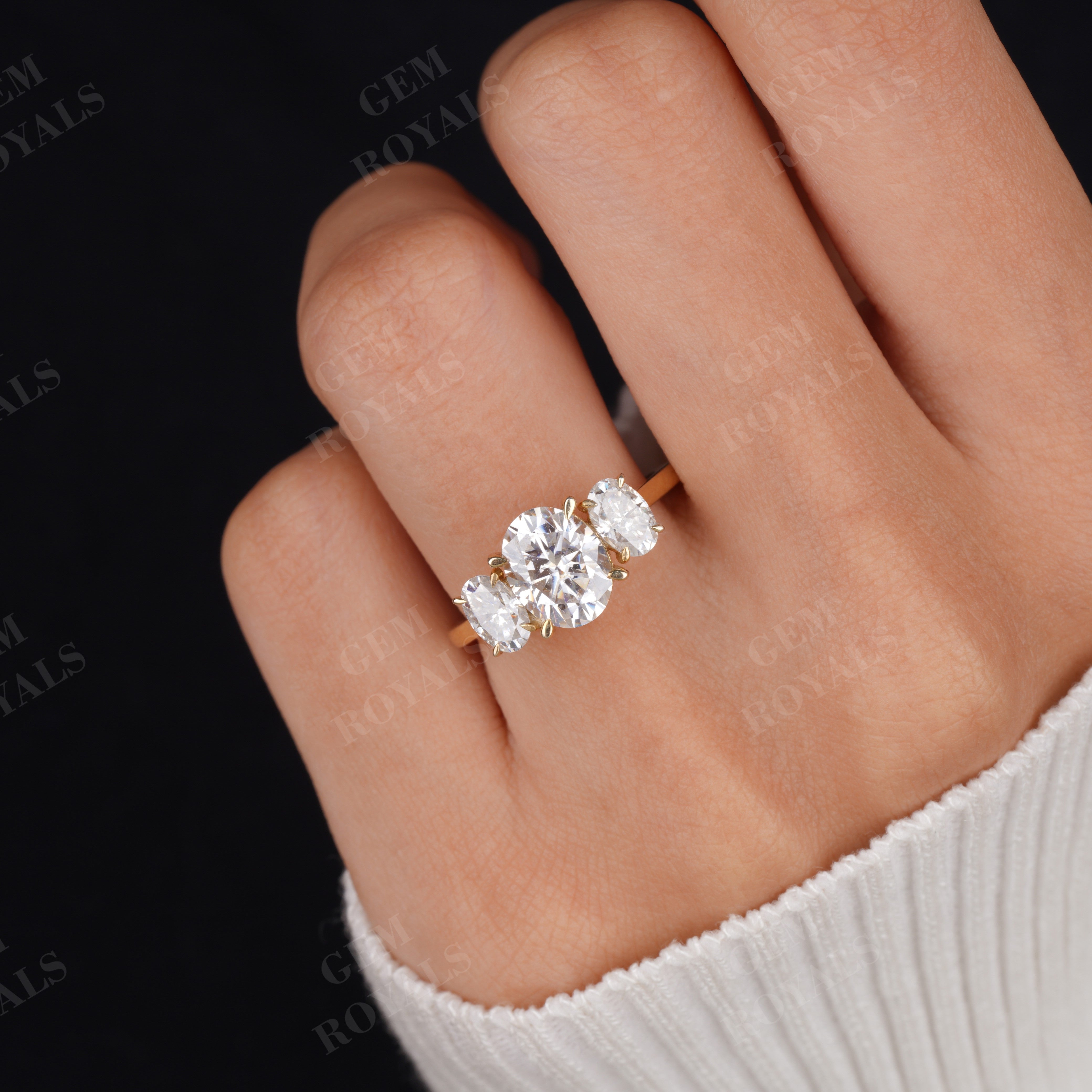 Three Stone Oval Cut Moissanite Engagement Ring for her