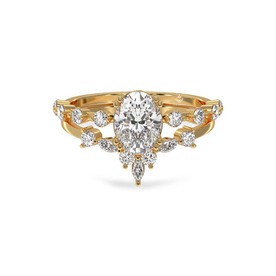 1.50 Carat Oval Diamond Vintage 14K Gold Engagement Ring Set For Women