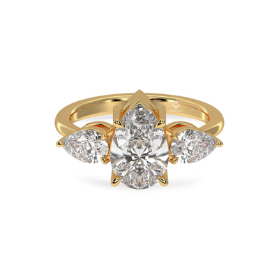 2.73 Carat Pear Shaped Diamond Three Stone 14K Gold Engagement Ring For Her