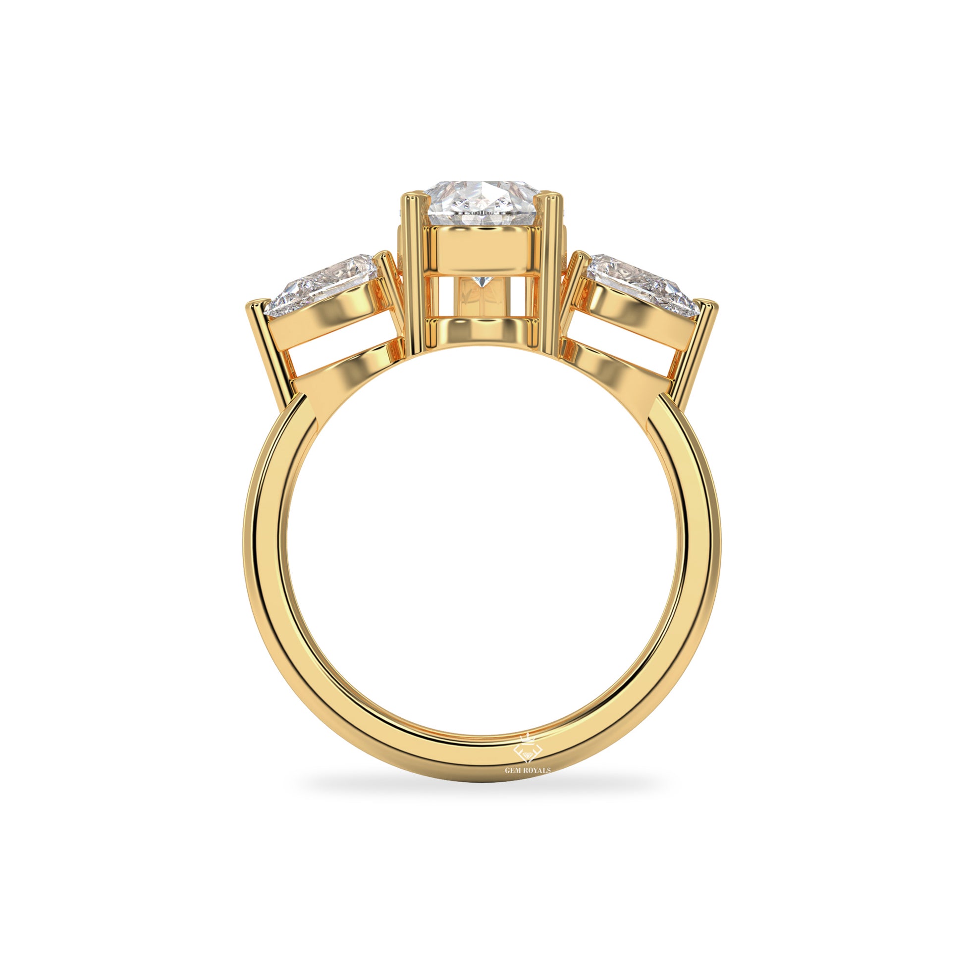 2.73 Carat Pear Shaped Diamond Three Stone 14K Gold Engagement Ring For Her