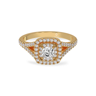 1 Carat Cushion Cut And Round Diamond Halo 14K Gold Engagement Ring For Her
