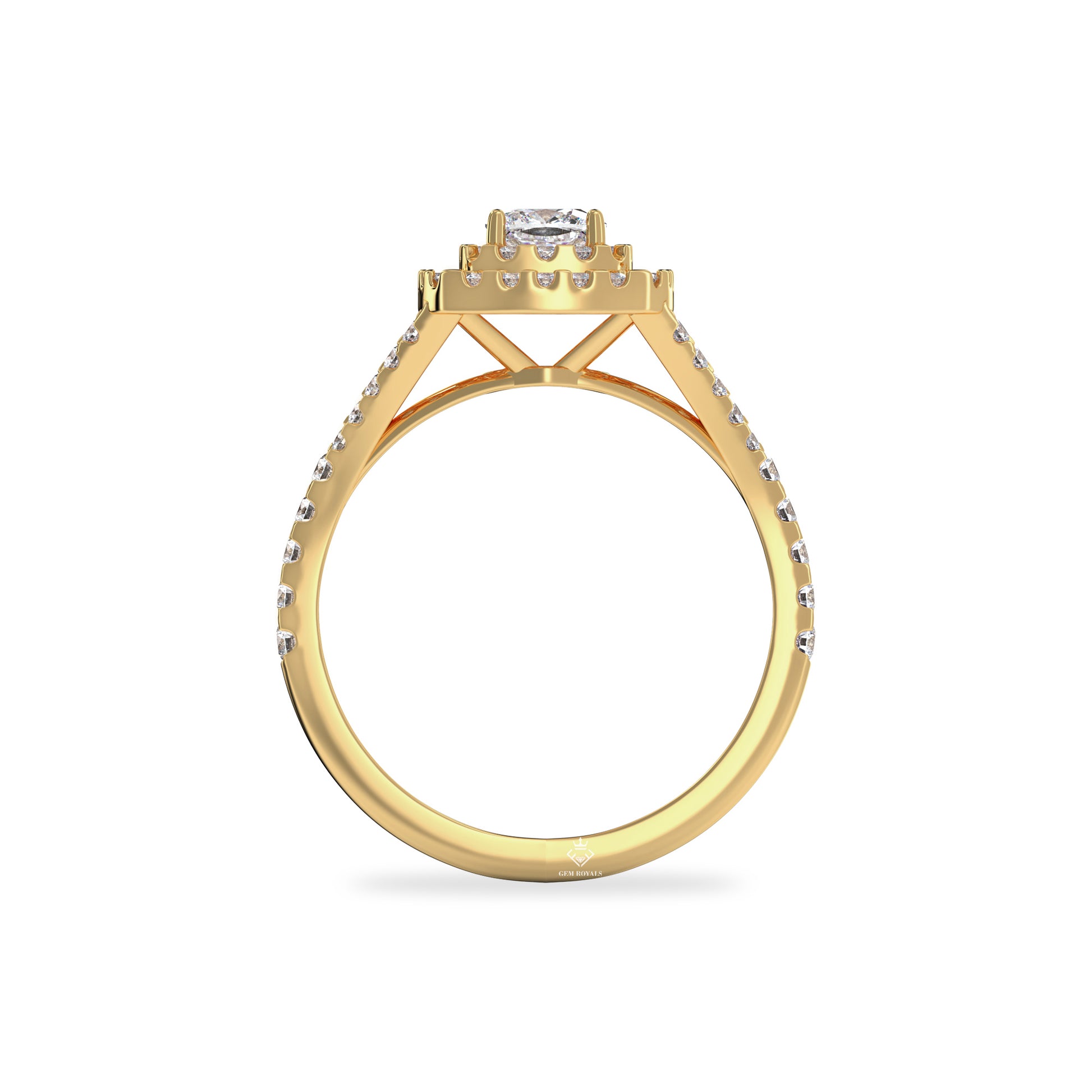 0.99 Carat Cushion And Round Diamond Halo 14K Gold Engagement Ring For Her