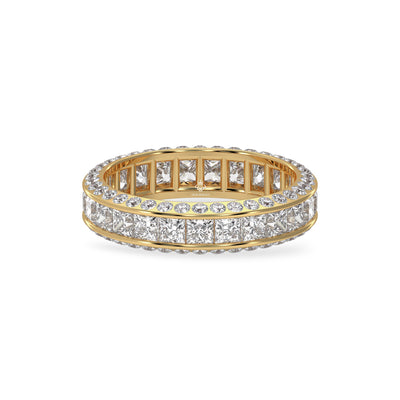 3.67 Carat Princess and Round Diamond Eternity 14K Gold Wedding Band For Men