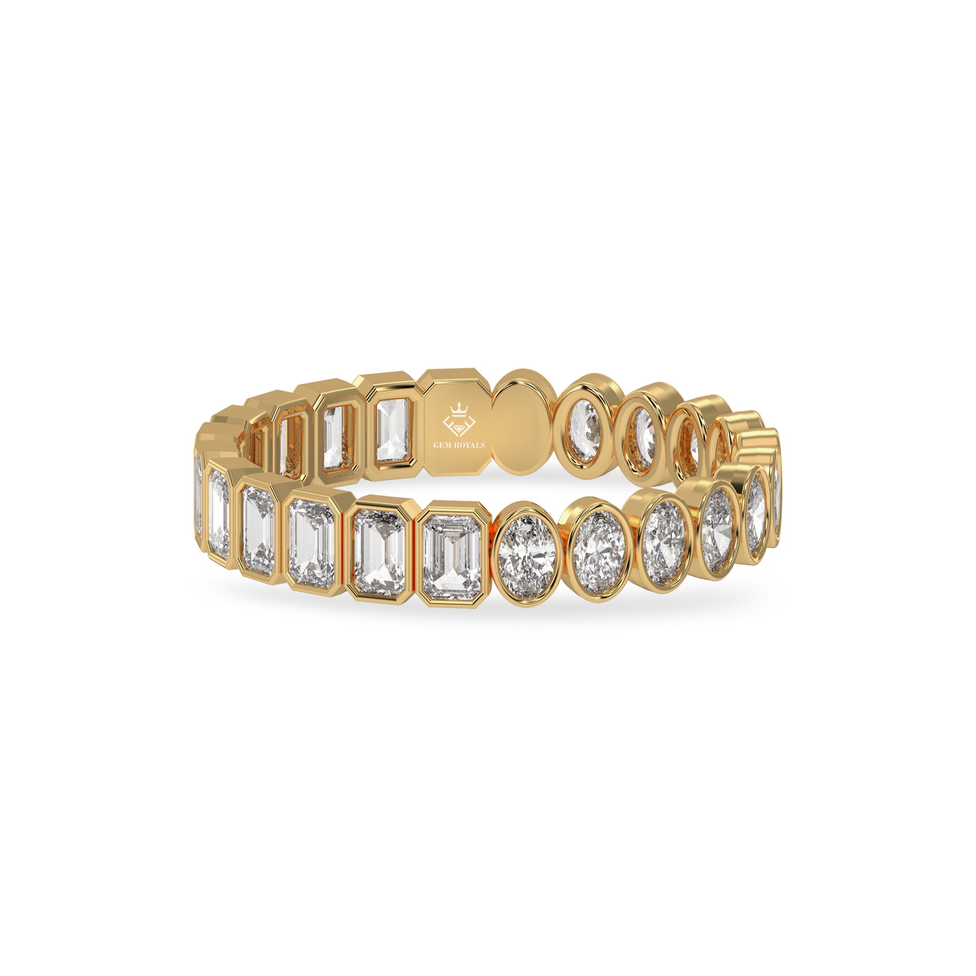 oval and emerald cut diamond wedding band