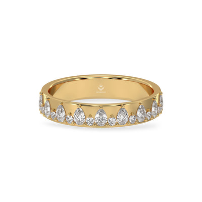 0.73 Carat Pear And Round Diamond Half Eternity 10K Gold Wedding Band For Women