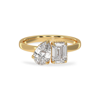 2 Carat Emerald Cut And Pear Shaped Diamond Toi Et Moi 14K White Gold Engagement Ring For Her