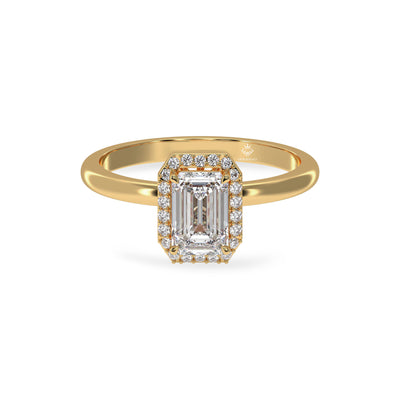 1.33 Carat Emerald Cut Diamond Halo 10K Gold Engagement Ring For Women