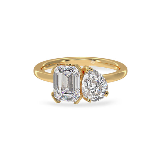 2.80 Carat Emerald Cut And Pear Shaped Diamond Toi Et Moi 14K White Gold Engagement Ring For Her