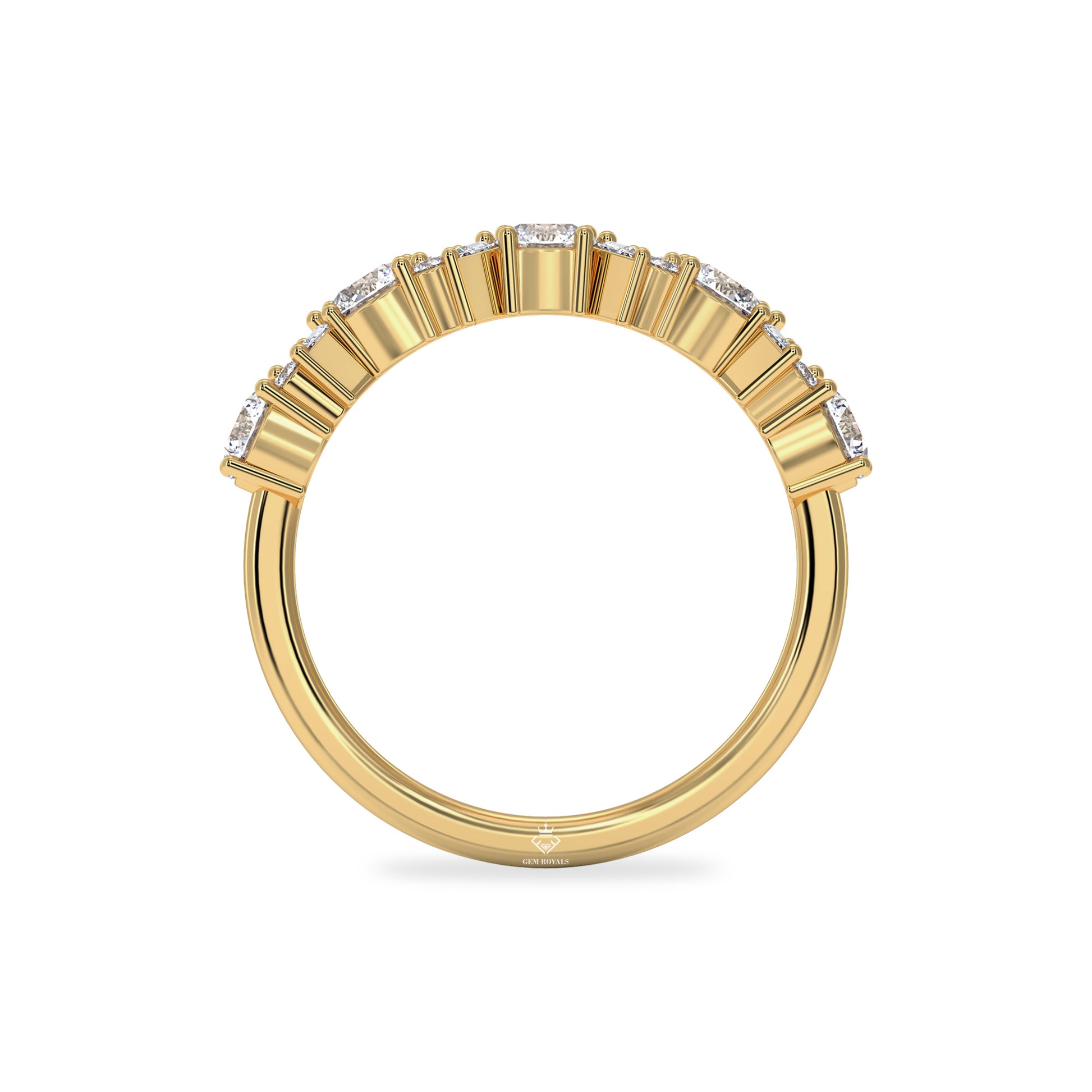 0.91 Carat Baguette And Round Diamond Half Eternity 14K Gold Wedding Band For Women