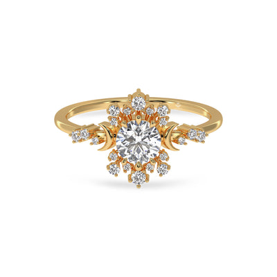 0.96 Carat Round Diamond Celestial Vintage 14K Gold Engagement Ring For Her