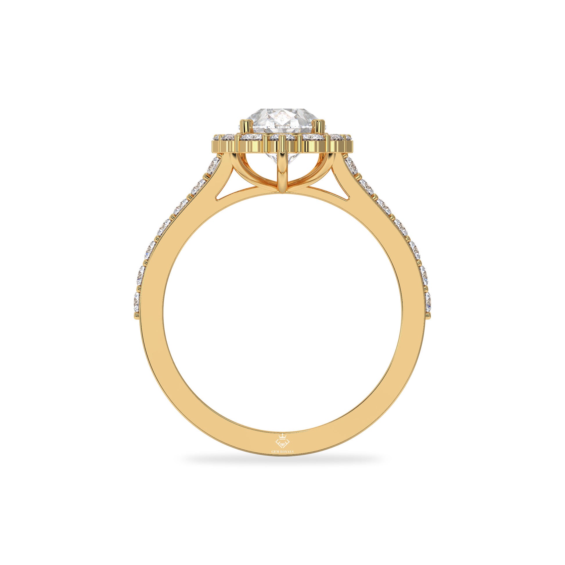 2.68 Carat Pear Shaped Diamond Halo 14K Gold Engagement Ring For Women