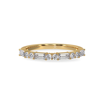 0.77 Carat Baguette and Round Diamond Half Eternity 10K Gold Wedding Band For Women