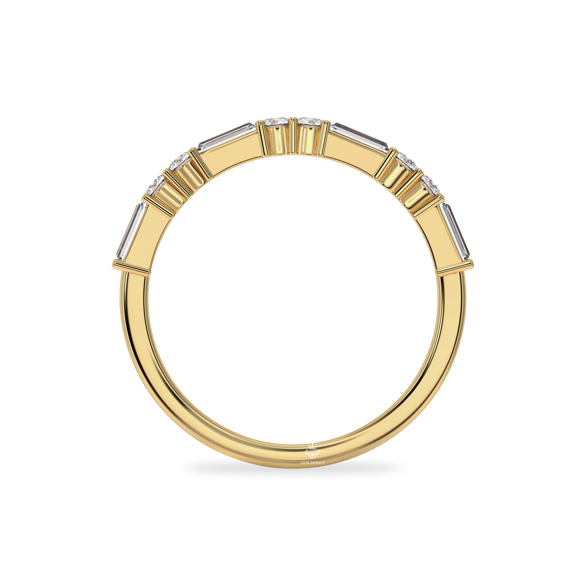 0.77 Carat Baguette and Round Diamond Half Eternity 10K Gold Wedding Band For Women