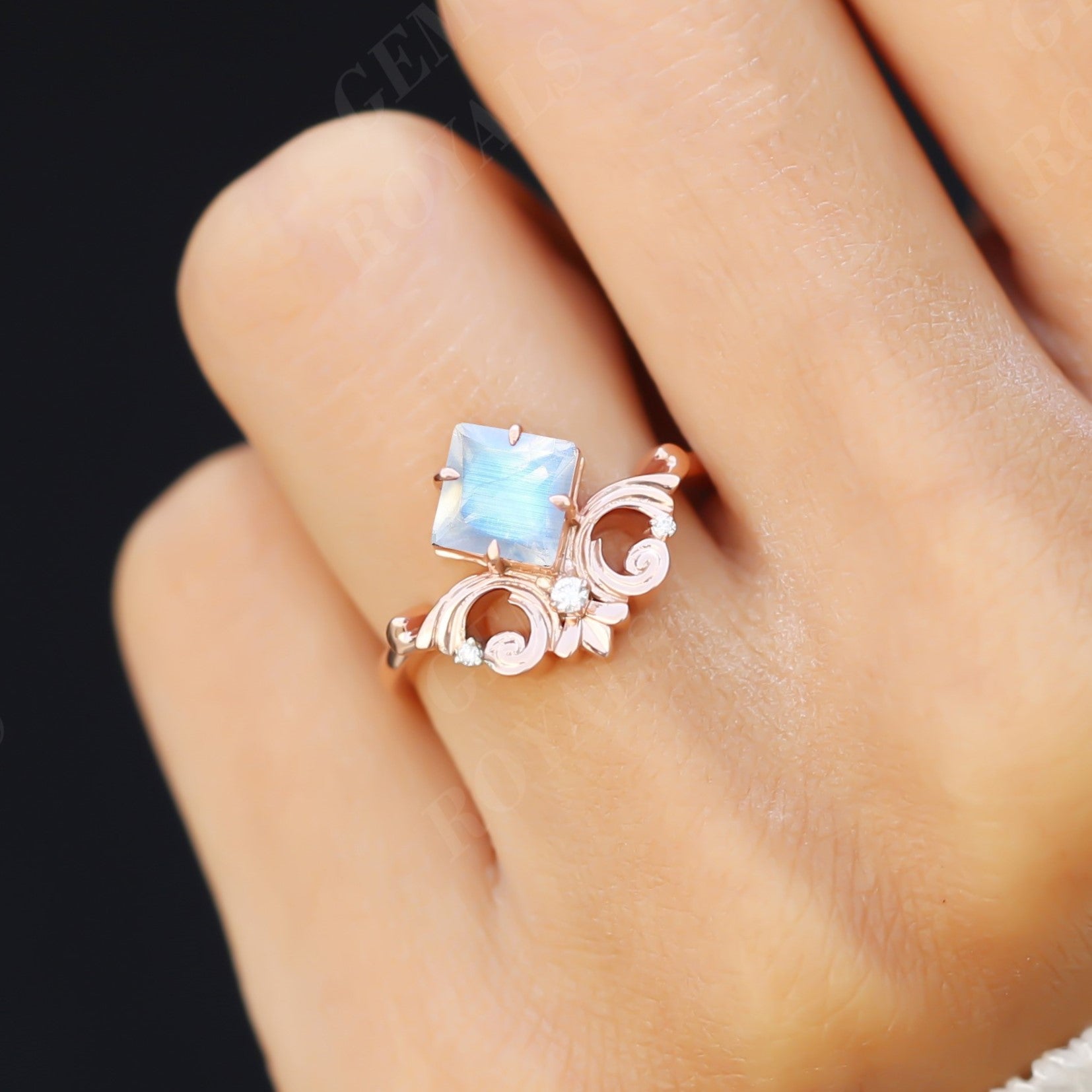 Antique Princess Cut Moonstone Engagement Ring