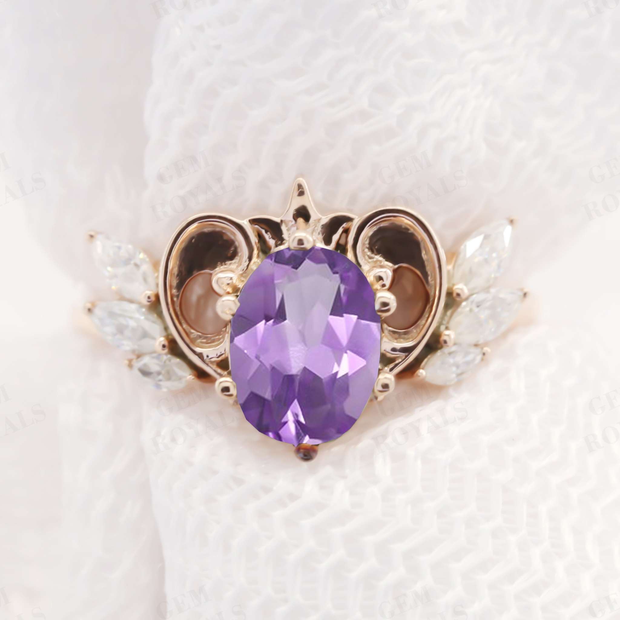 Vintage Style Oval and Marquise Amethyst Engagement Ring