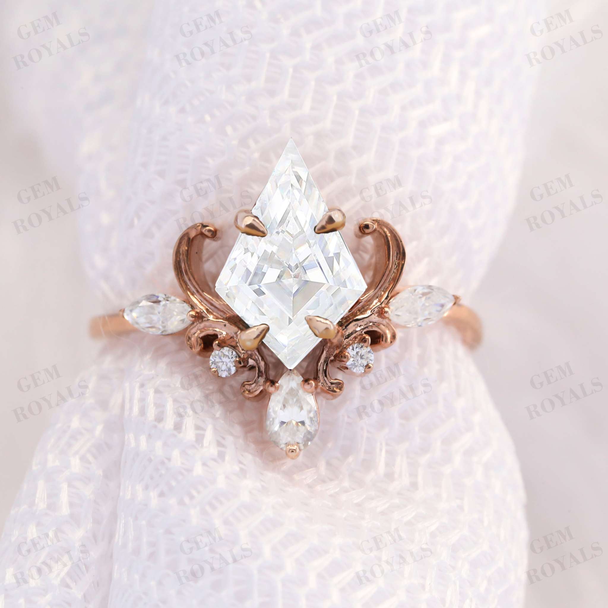 Vintage Style Unique Kite Shaped Moissanite Engagement Ring