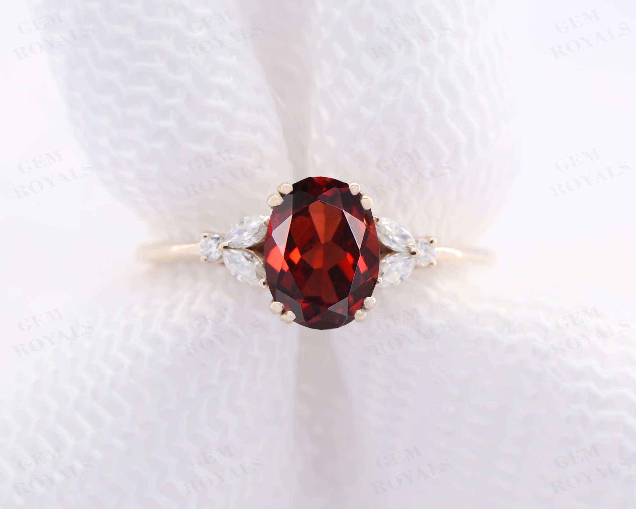 Unique Oval Cut Natural Garnet Engagement Ring