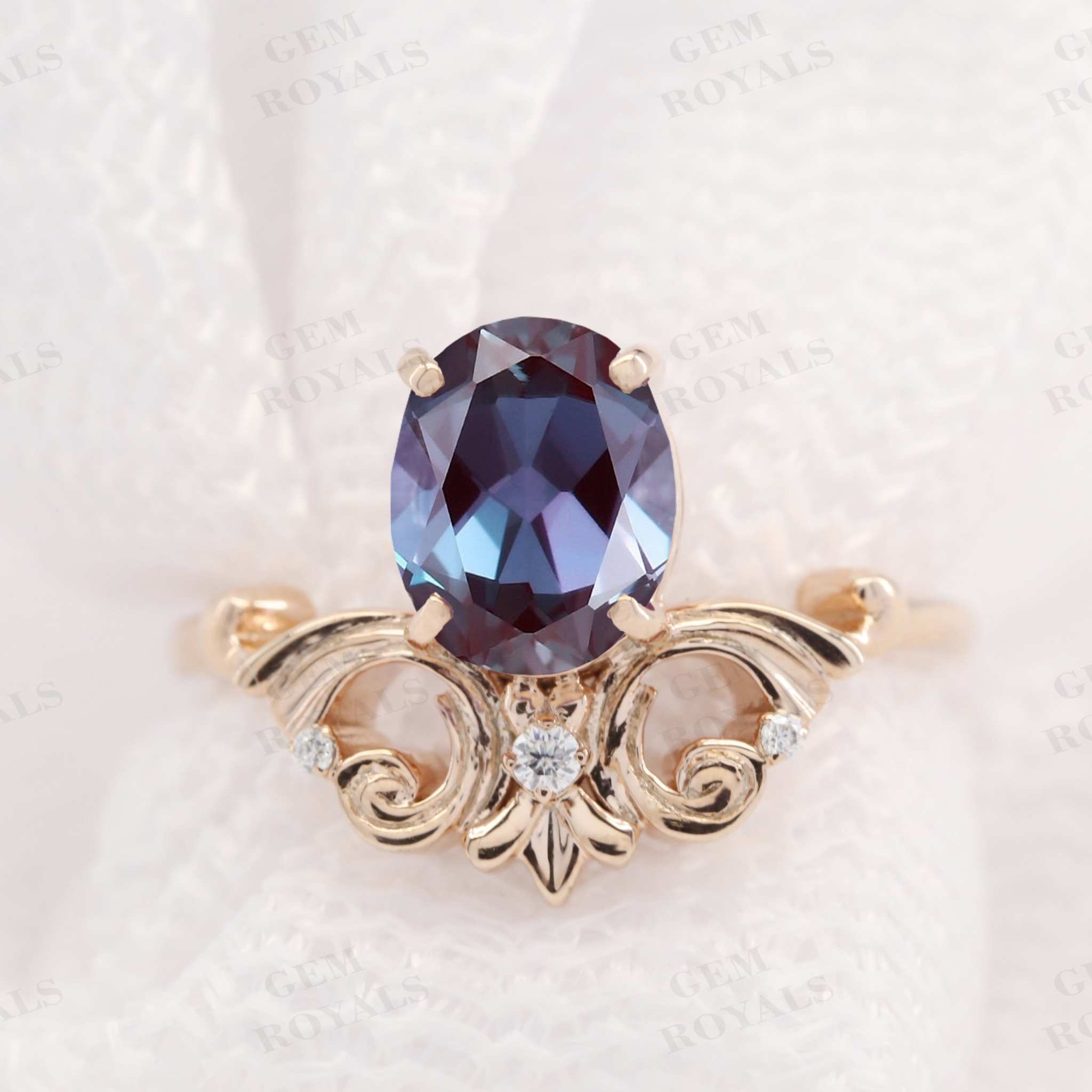 Art Deco Oval cut Alexandrite Engagement Ring