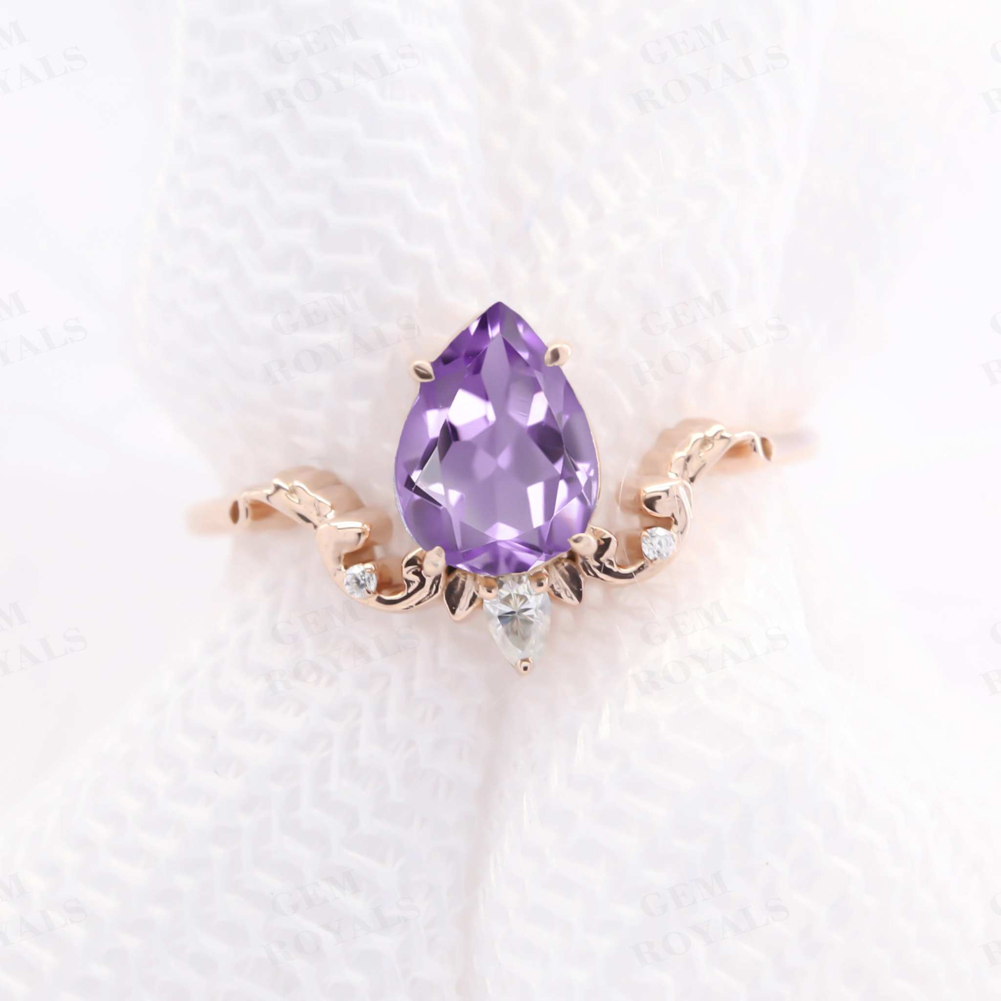 Vintage Style Pear Shaped Amethyst Engagement Ring