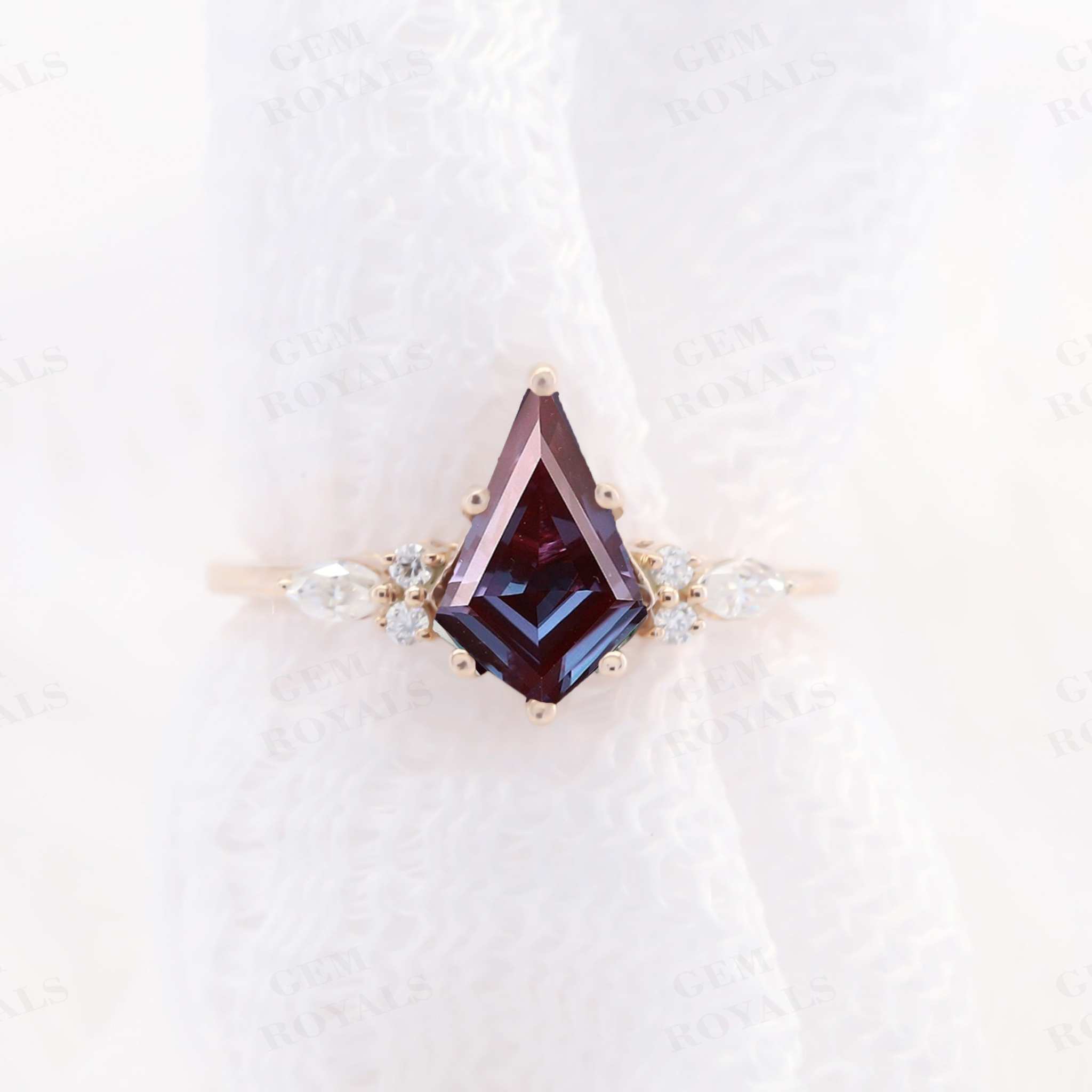 Cluster Kite Cut Alexandrite Engagement Ring