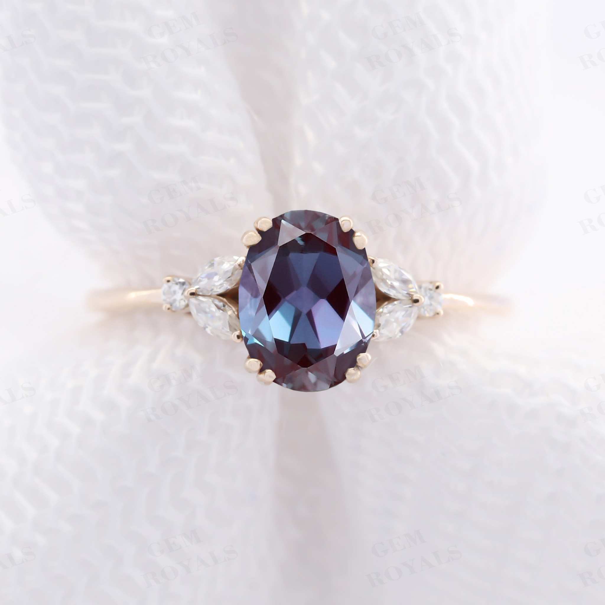 Cluster Oval Cut Alexandrite Engagement Ring