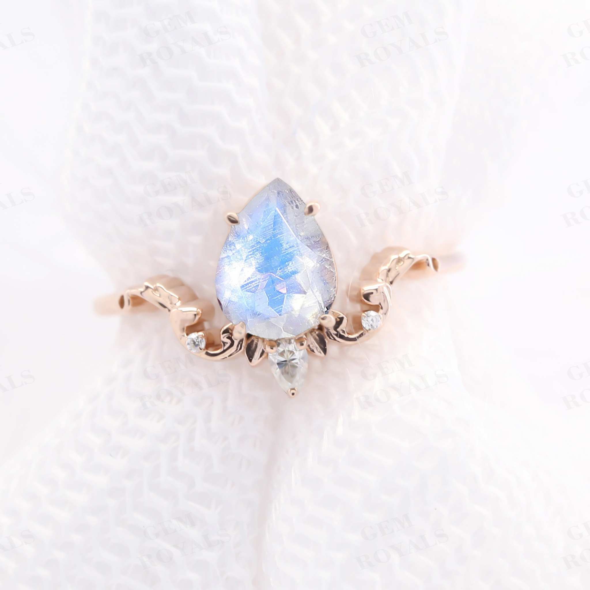 Art Deco Pear Shaped Moonstone Engagement Ring