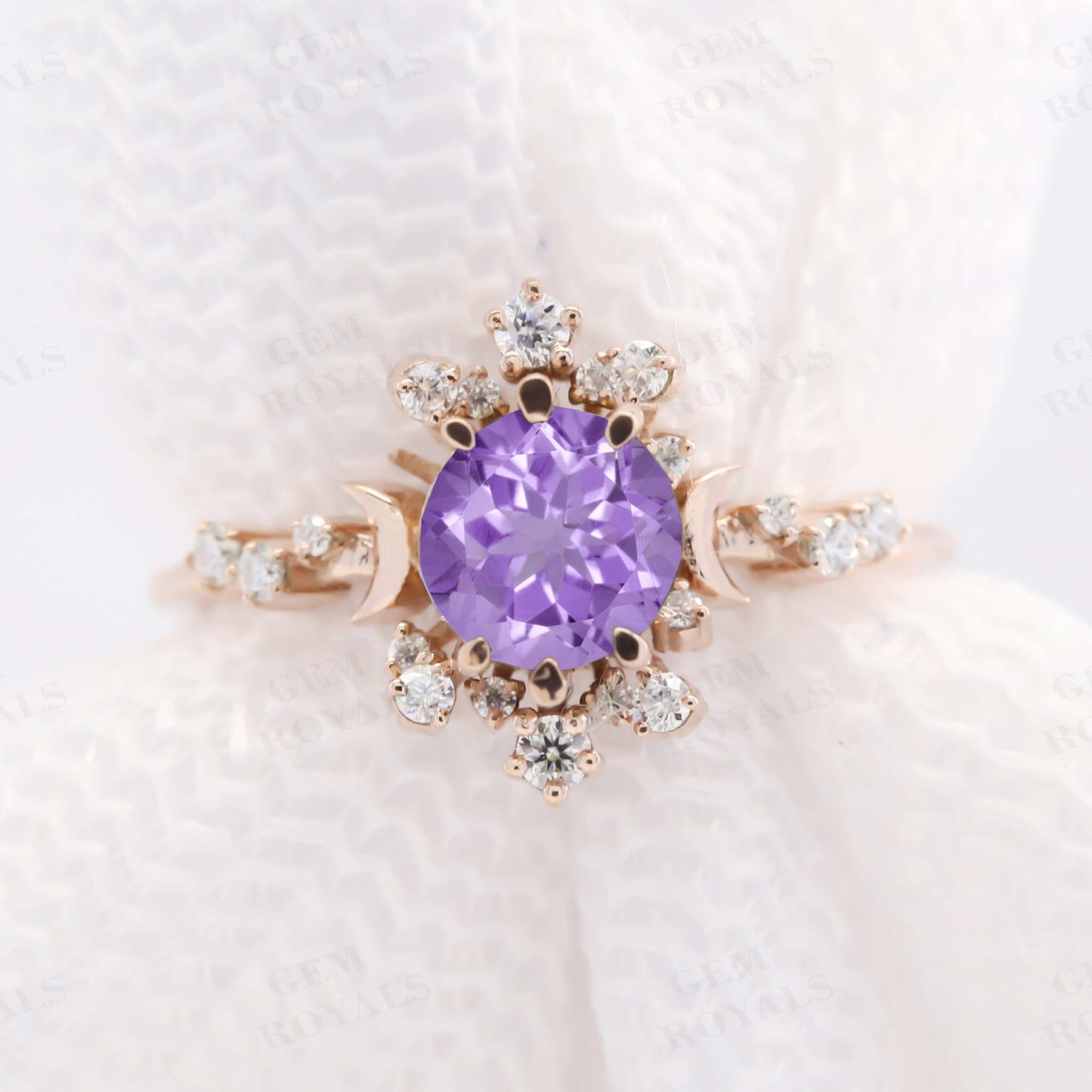 Vintage Round Cut Purple Natural Amethyst Engagement Ring