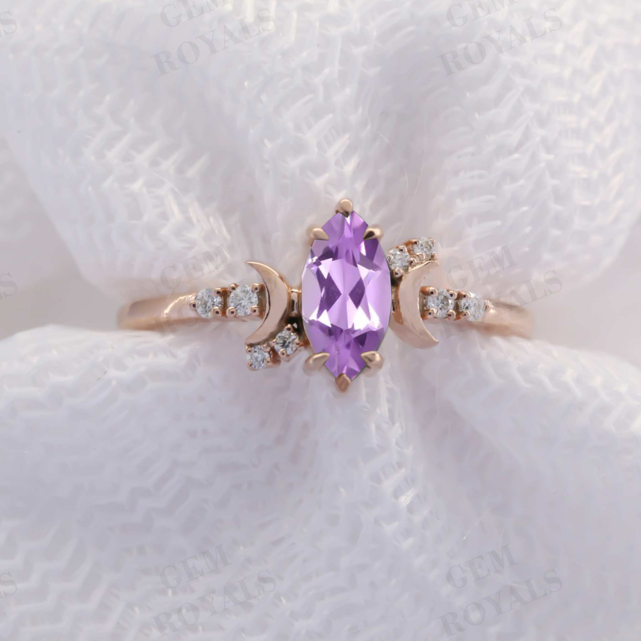 Celestial style Marquise Cut Natural Amethyst Engagement Ring