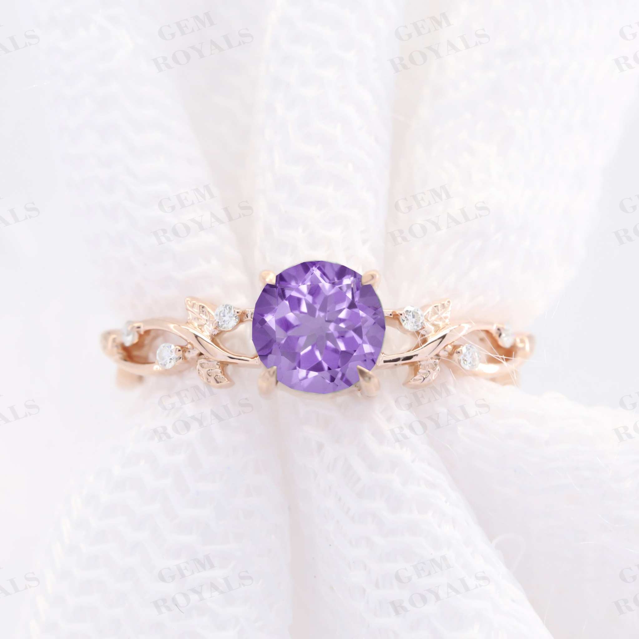 Nature Inspired Round cut Natural Amethyst Engagement Ring